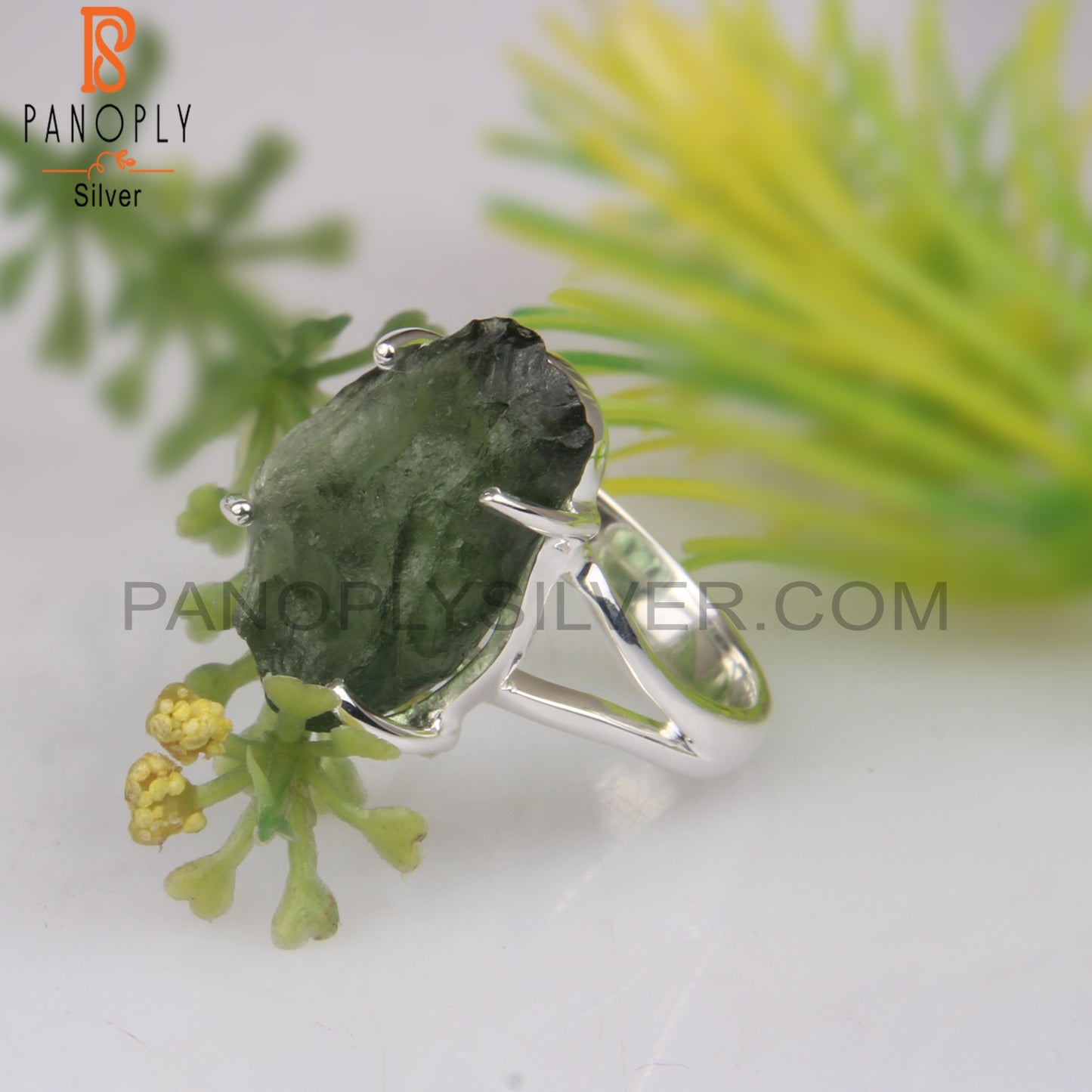Rough Moldavite 925 Sterling Silver Rings For Christmas