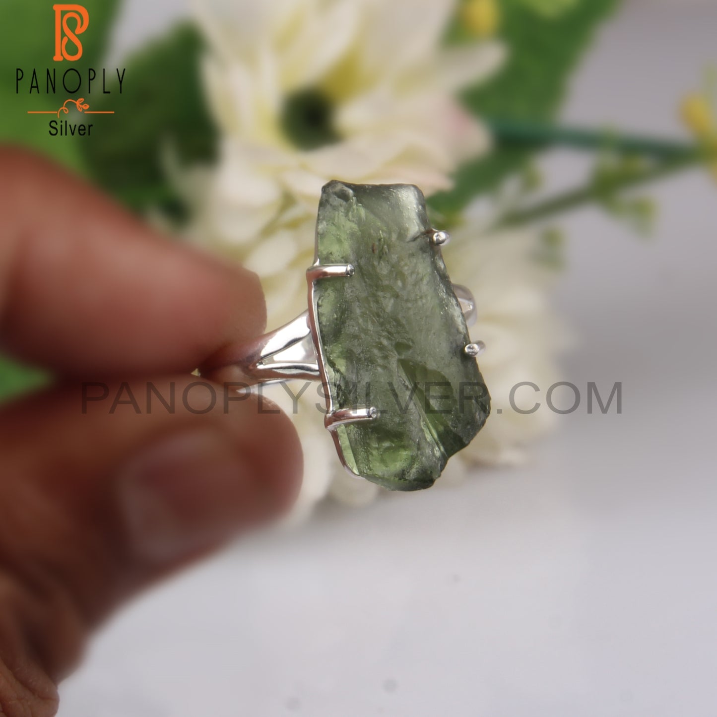 Rough Moldavite 925 Sterling Silver Rings For Christmas