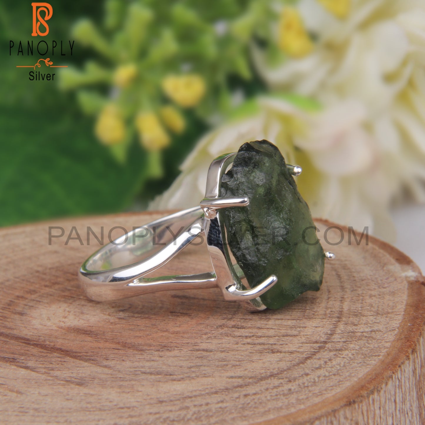 Rough Moldavite 925 Sterling Silver Rings For Christmas