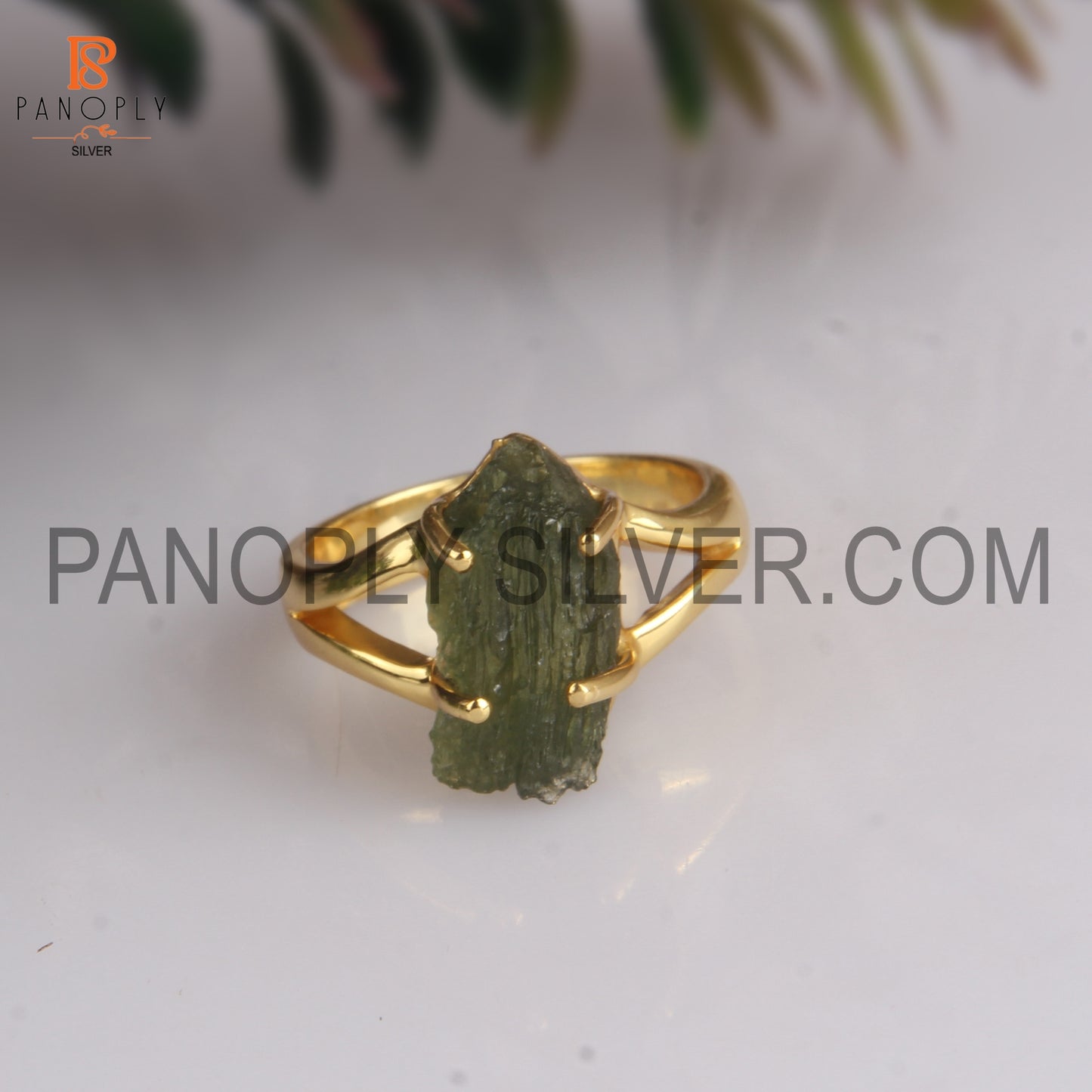 Rough Cut Moldavite 18K Gold Plated 925 Silver Handmade Rings