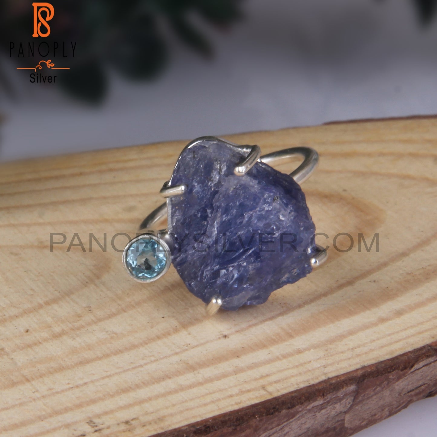 Blue Topaz & Tanzanite Rough 925 Sterling Silver Rings