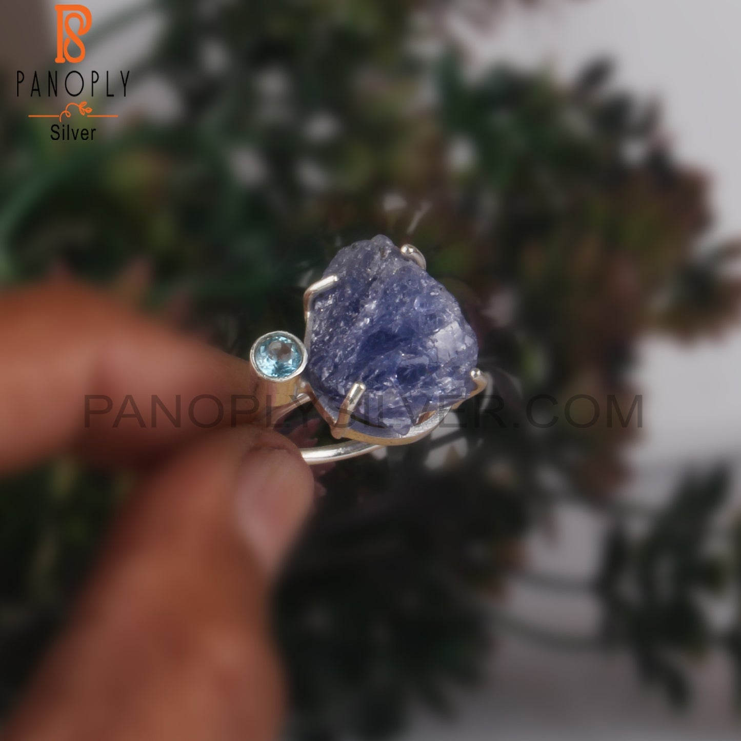 Blue Topaz & Tanzanite Rough 925 Sterling Silver Rings