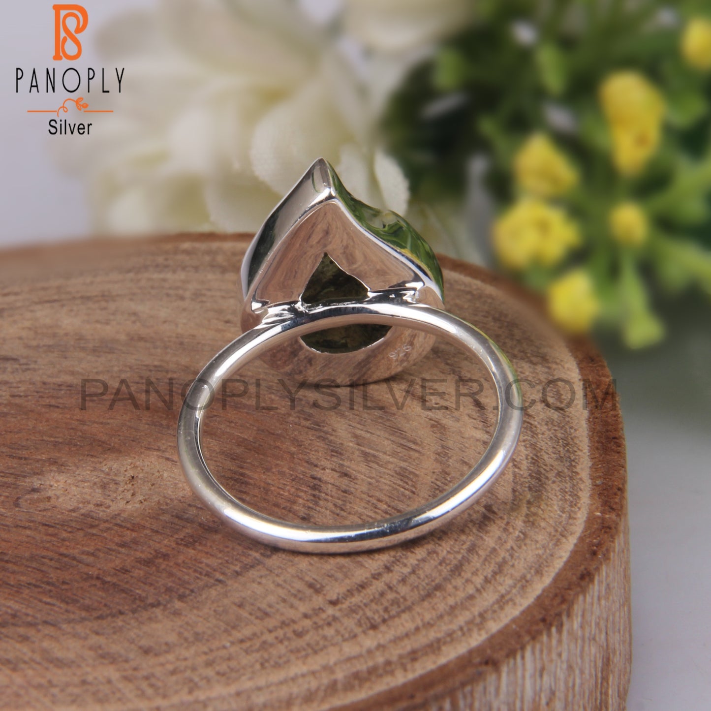 Rough Moldavite Sterling Silver Ring For Gift