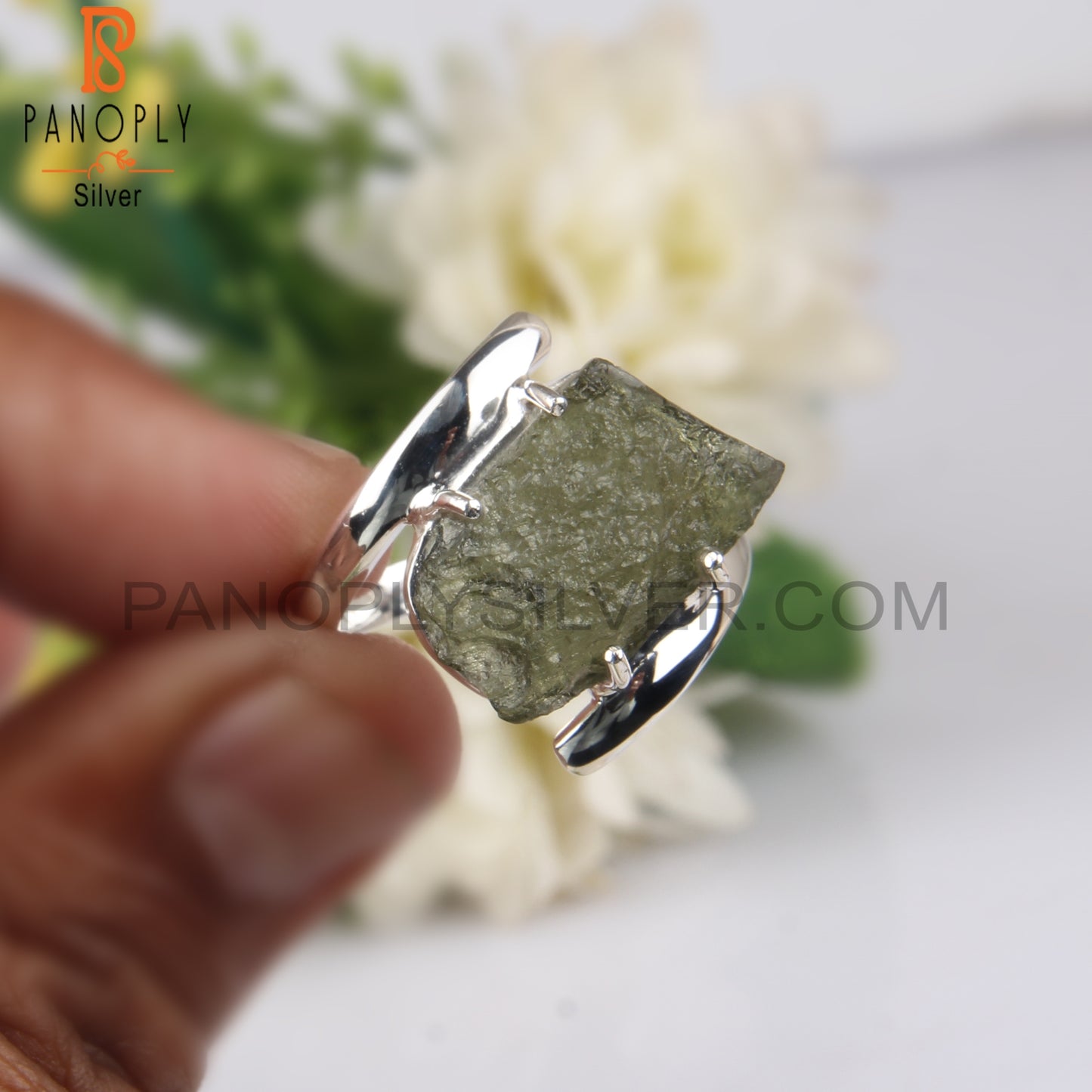 Moldavite Rough 925 Sterling Silver Bypass Ring