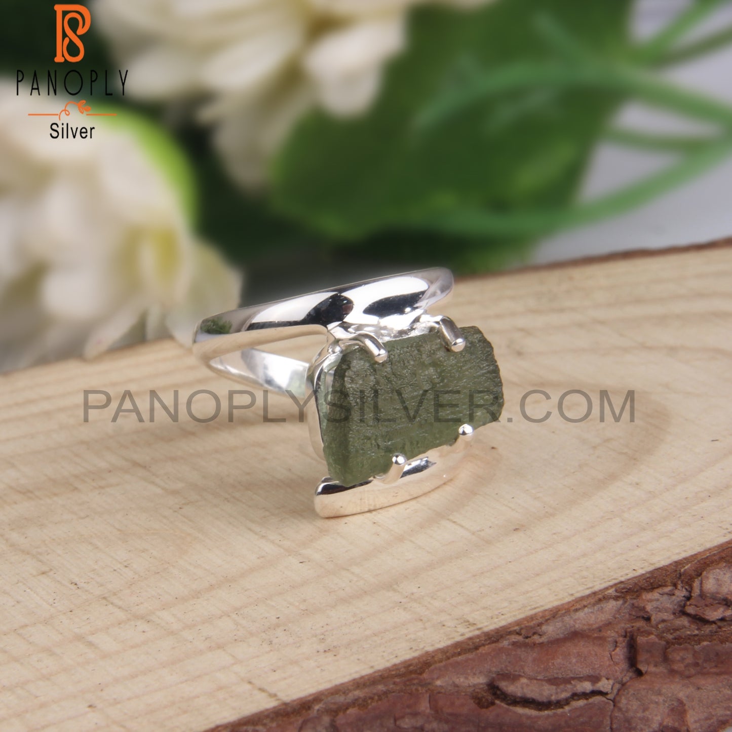 Moldavite Rough 925 Sterling Silver Bypass Ring