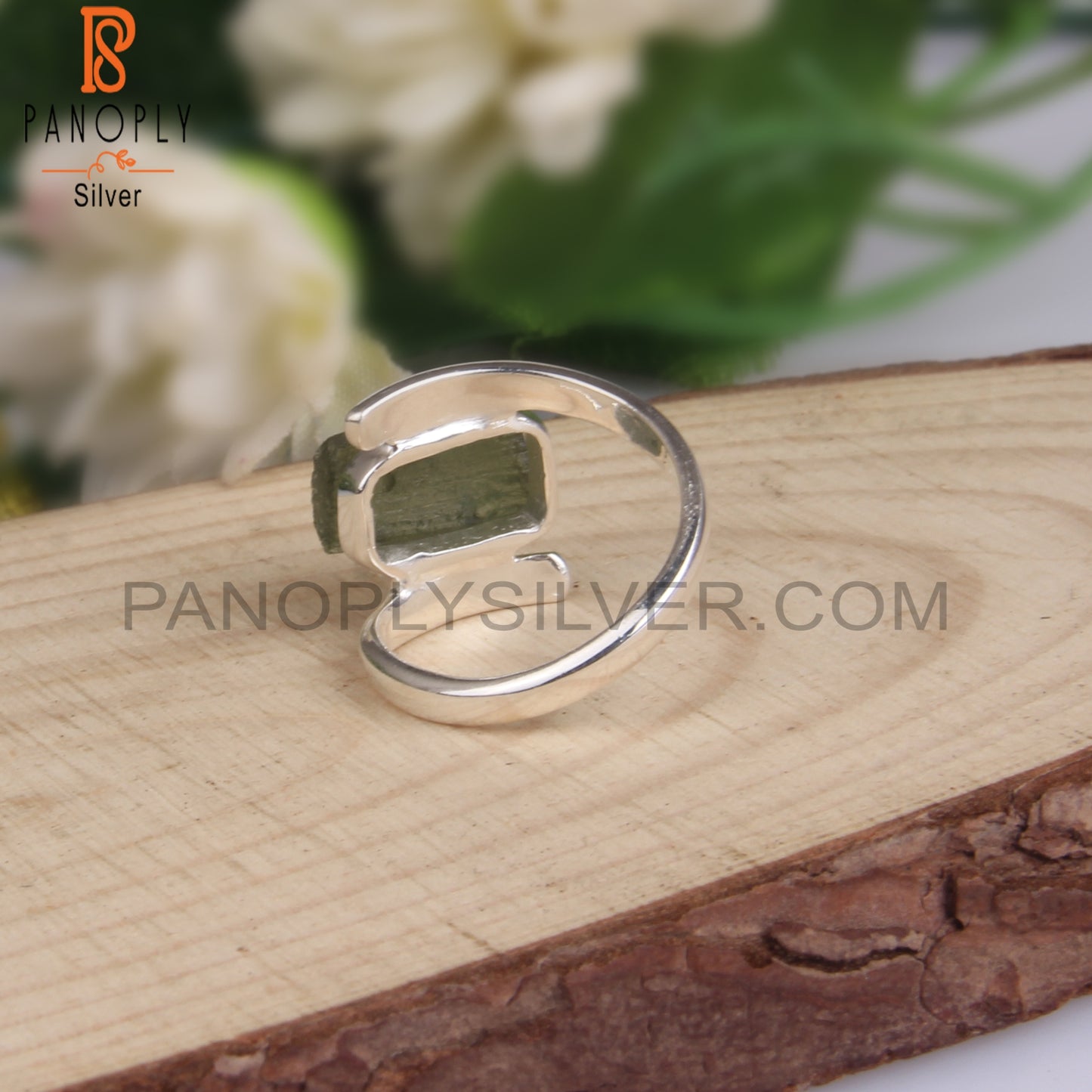 Moldavite Rough 925 Sterling Silver Bypass Ring