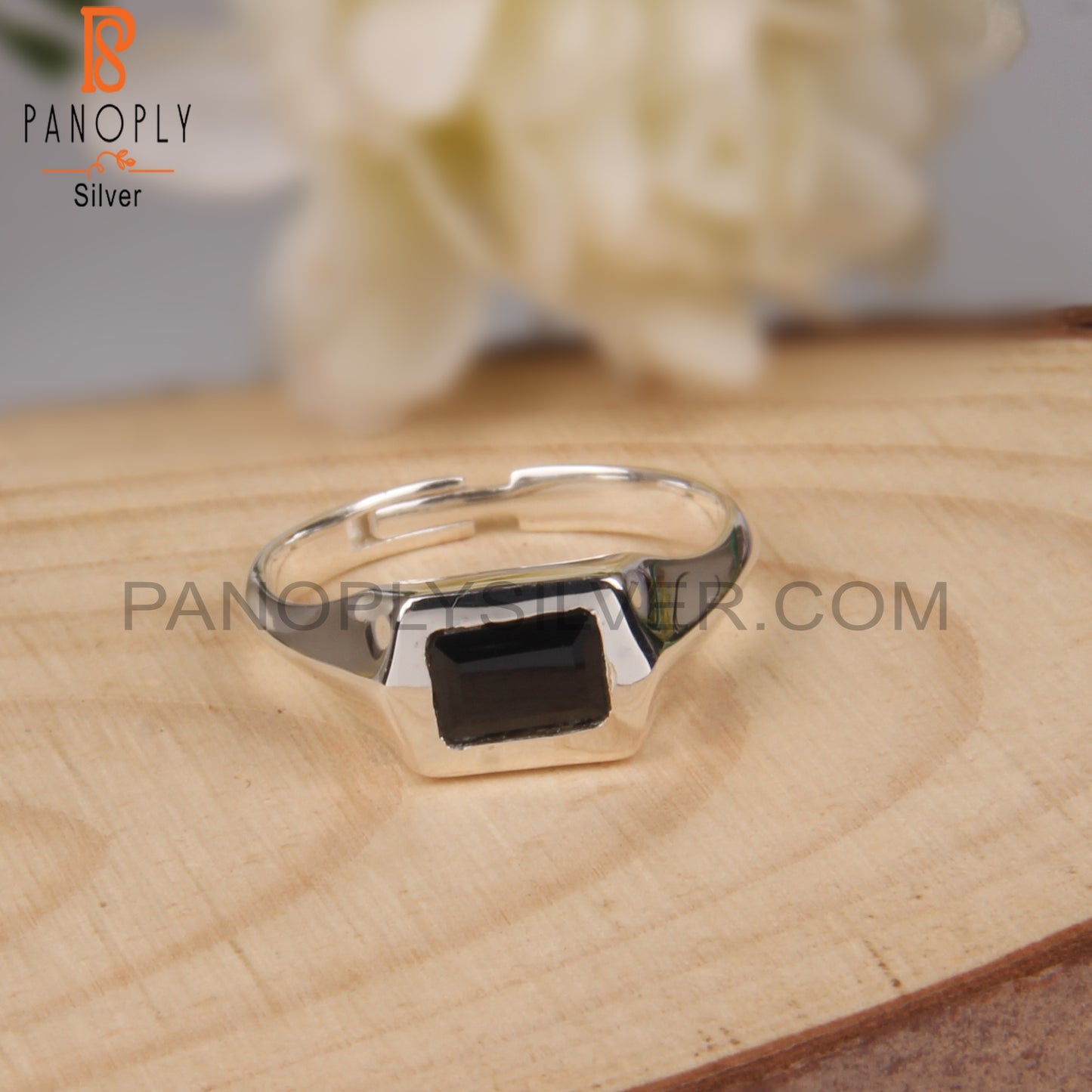 Black Spinal Beguette Shape 925 Sterling Silver Rings