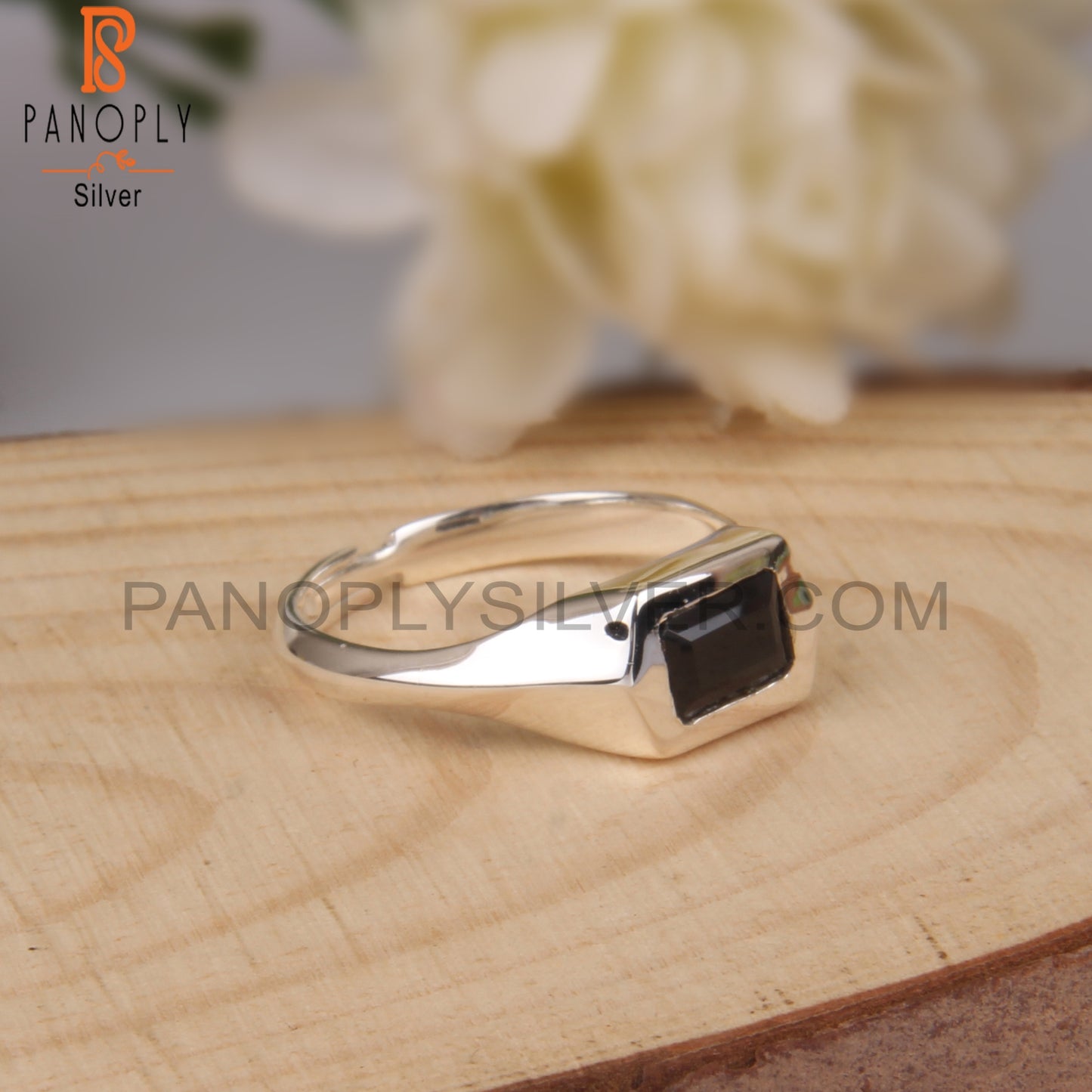 Black Spinal Beguette Shape 925 Sterling Silver Rings