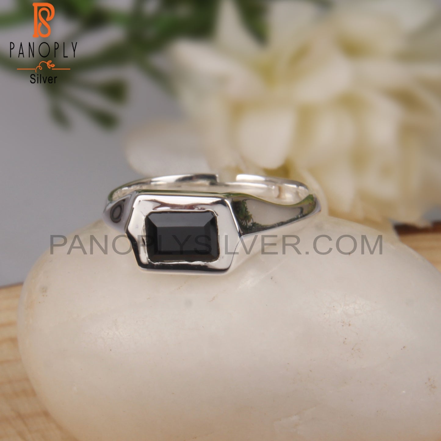 Black Spinal Beguette Shape 925 Sterling Silver Rings