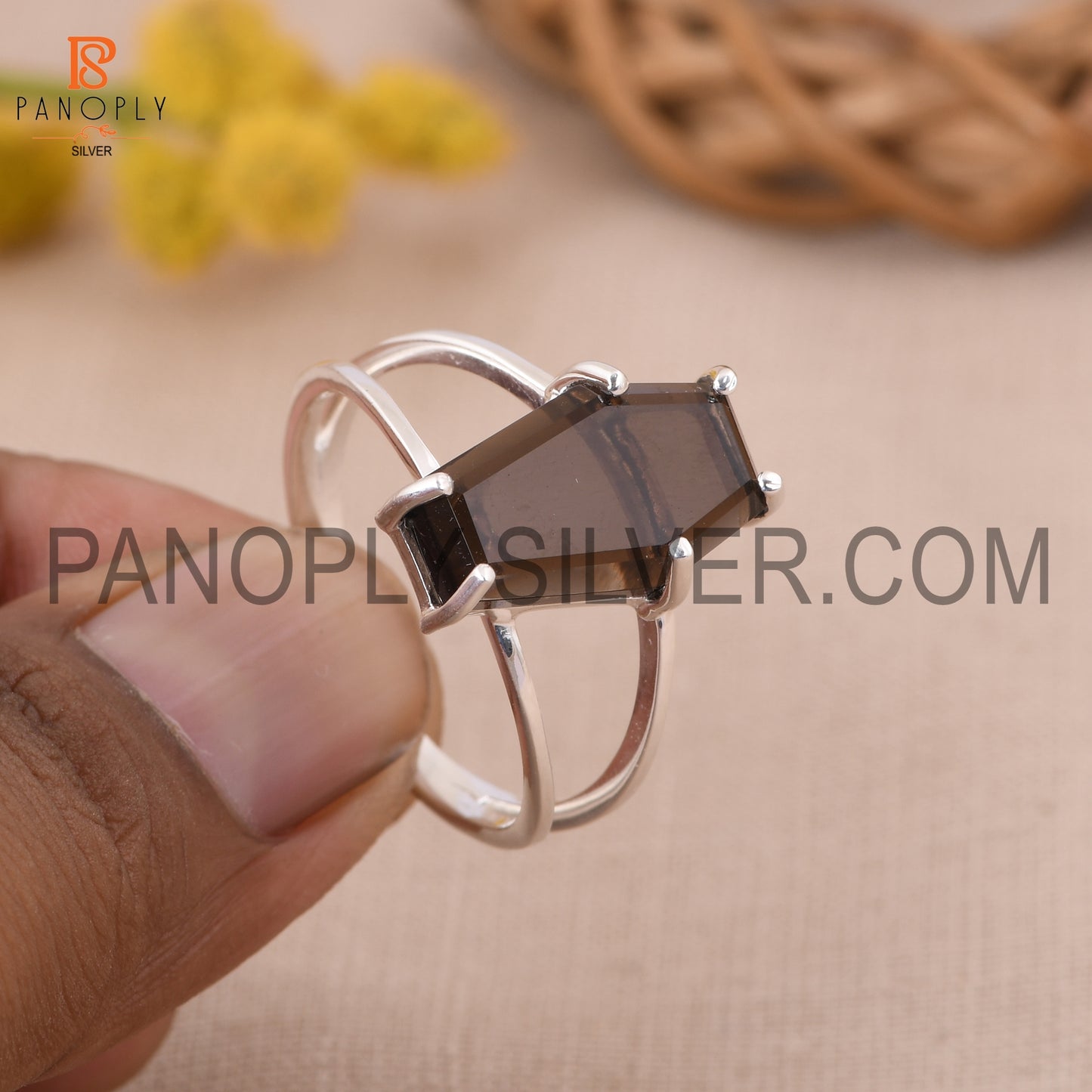 Coffin 925 Sterling Silver Smoky Quartz Gemstone Rings