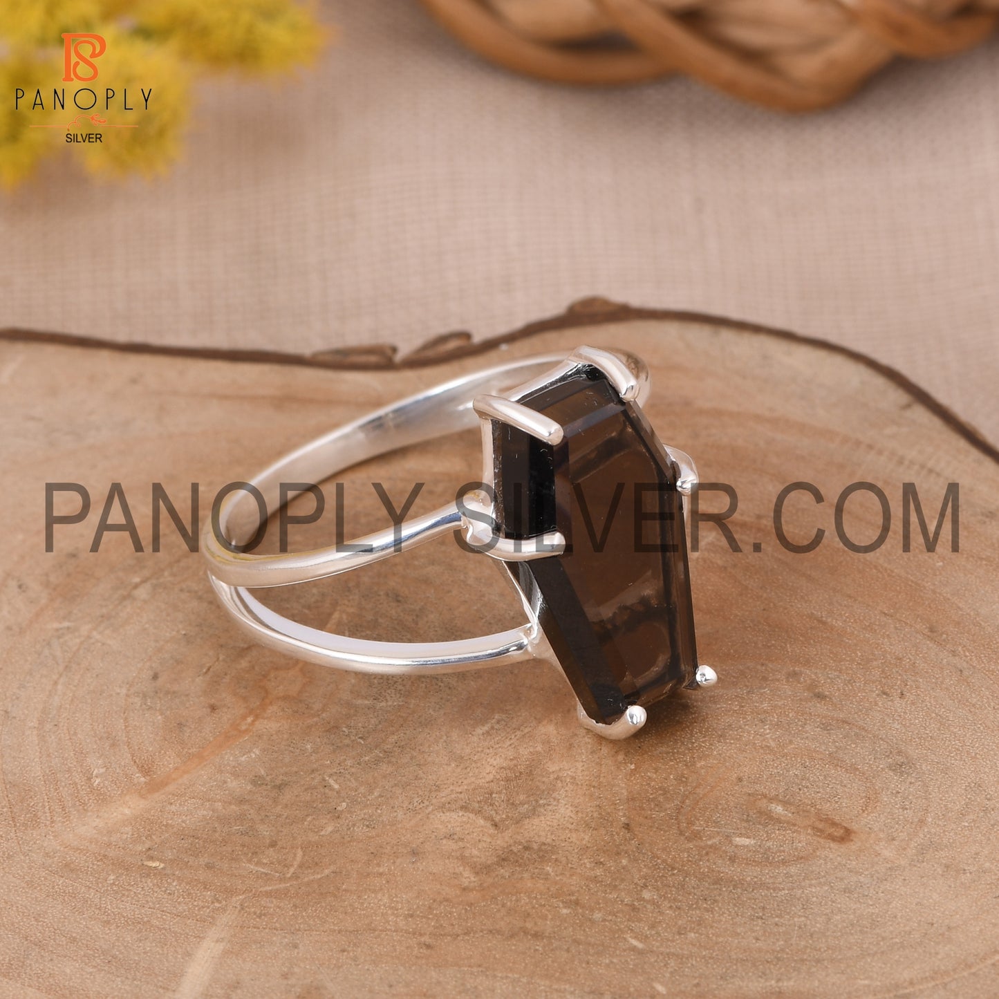 Coffin 925 Sterling Silver Smoky Quartz Gemstone Rings