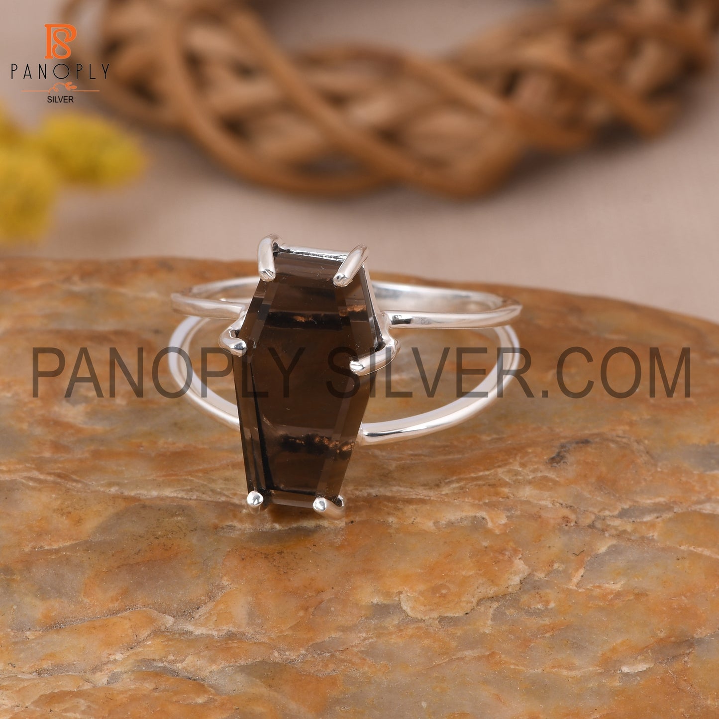 Coffin 925 Sterling Silver Smoky Quartz Gemstone Rings