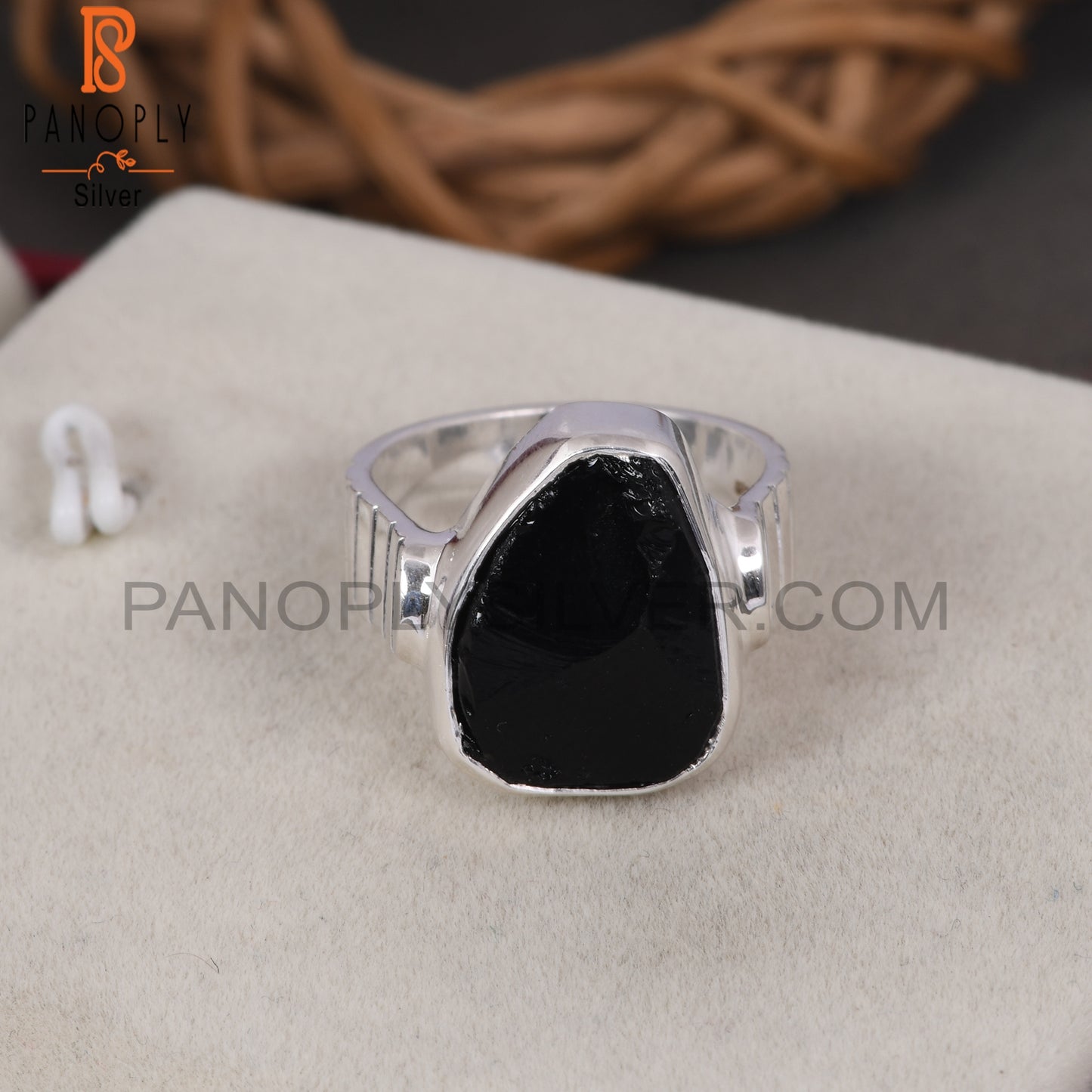 Black Obsidian Rough Bezel Set Gemstone Stackable Rings