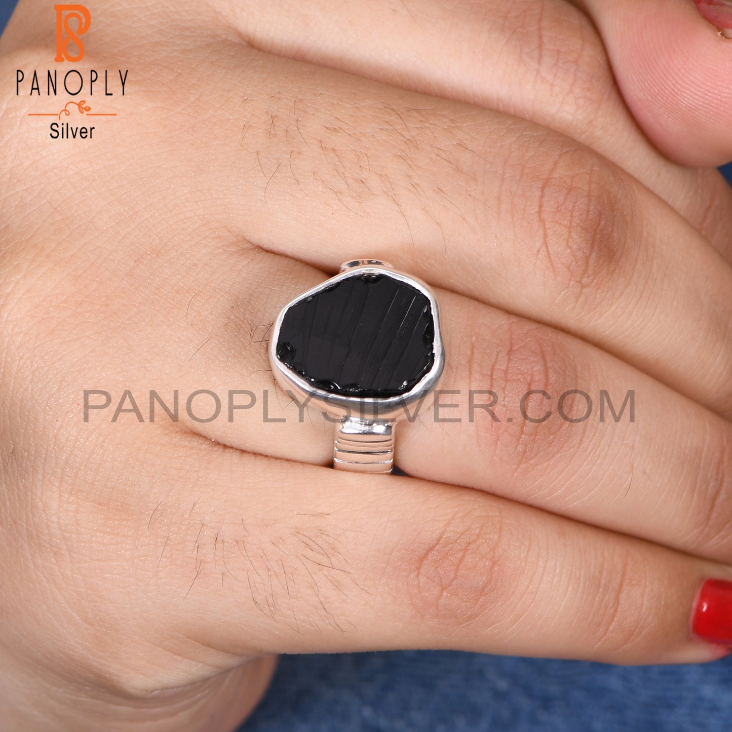 Black Obsidian Rough Bezel Set Gemstone Stackable Rings