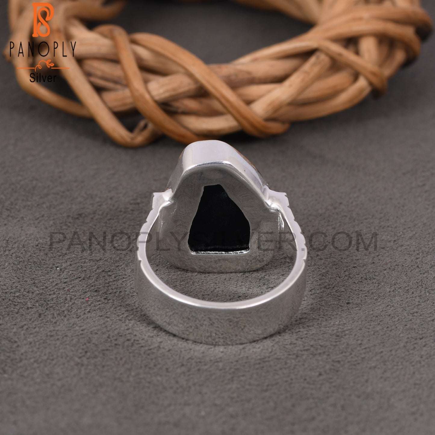 Black Obsidian Rough Bezel Set Gemstone Stackable Rings