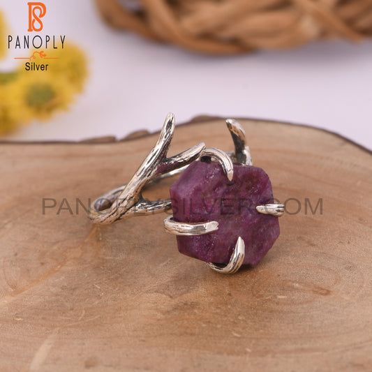 Ruby Raw 925 Silver Branch Band Rings Jewelry