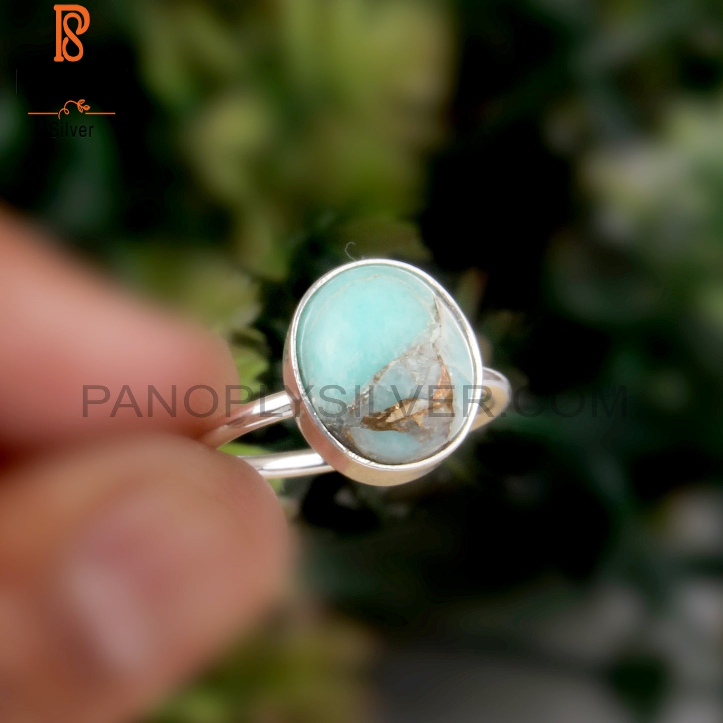 Mojave Copper Amazonite Oval 925 Silver Party Wear Rings