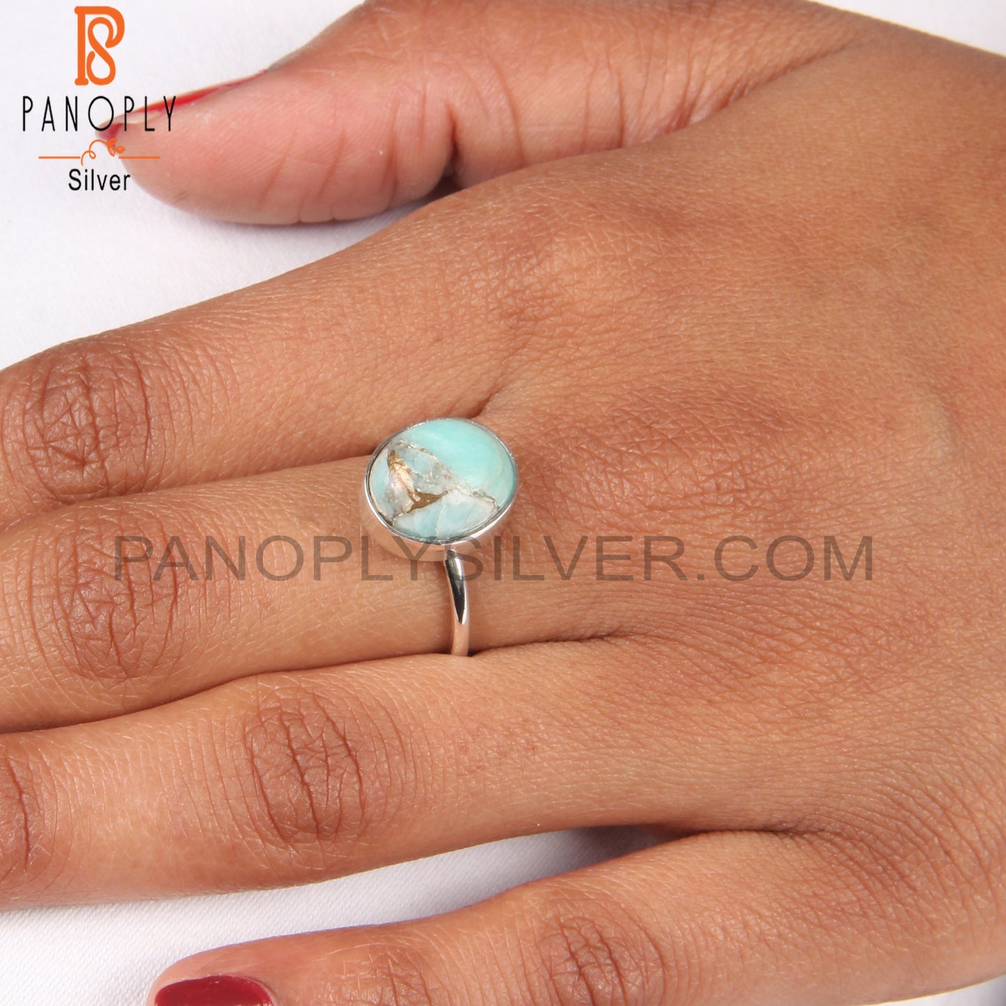 Mojave Copper Amazonite Oval 925 Silver Party Wear Rings