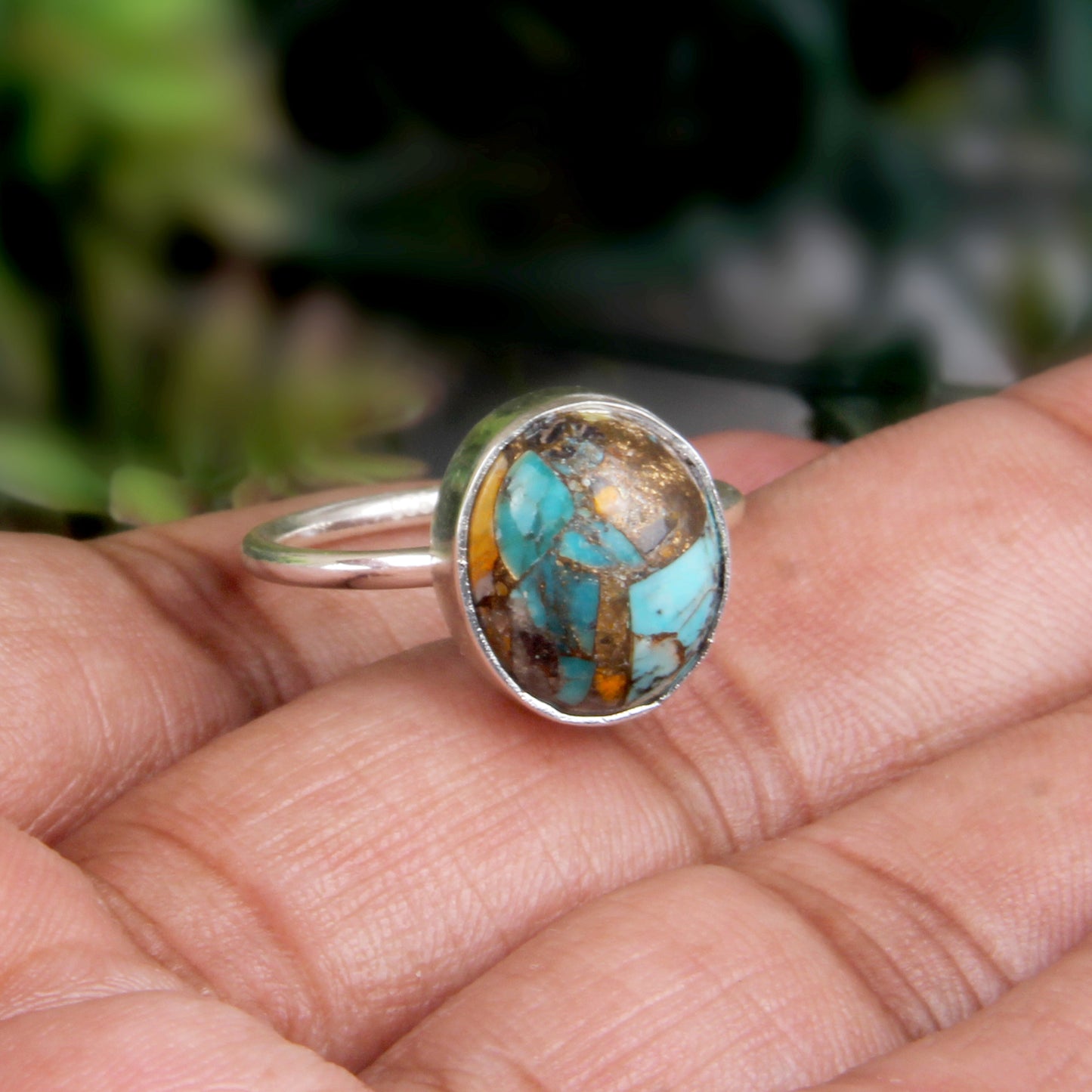 Beautiful Bumblebee Mojave Copper Turquoise 925 Silver Ring