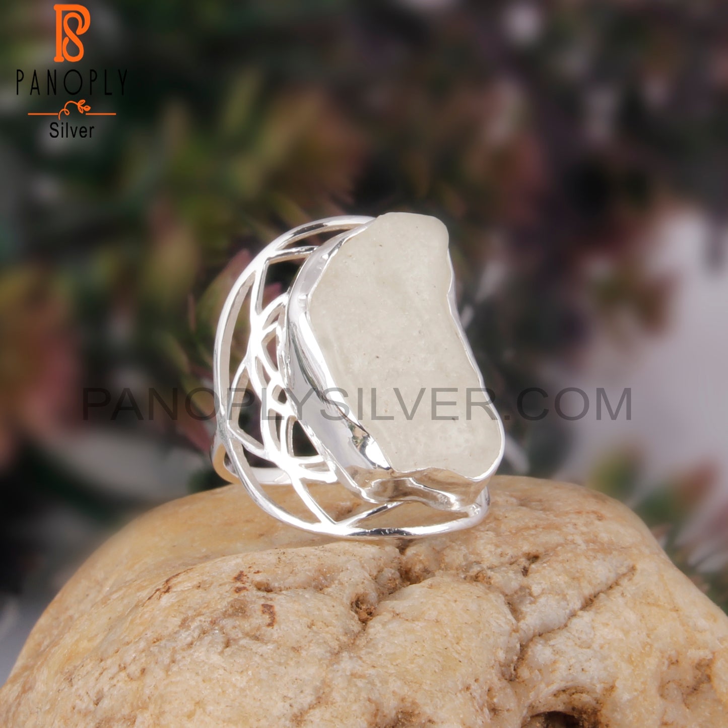 Libyan Desert Glass 925 Sterling Silver Flower Ring