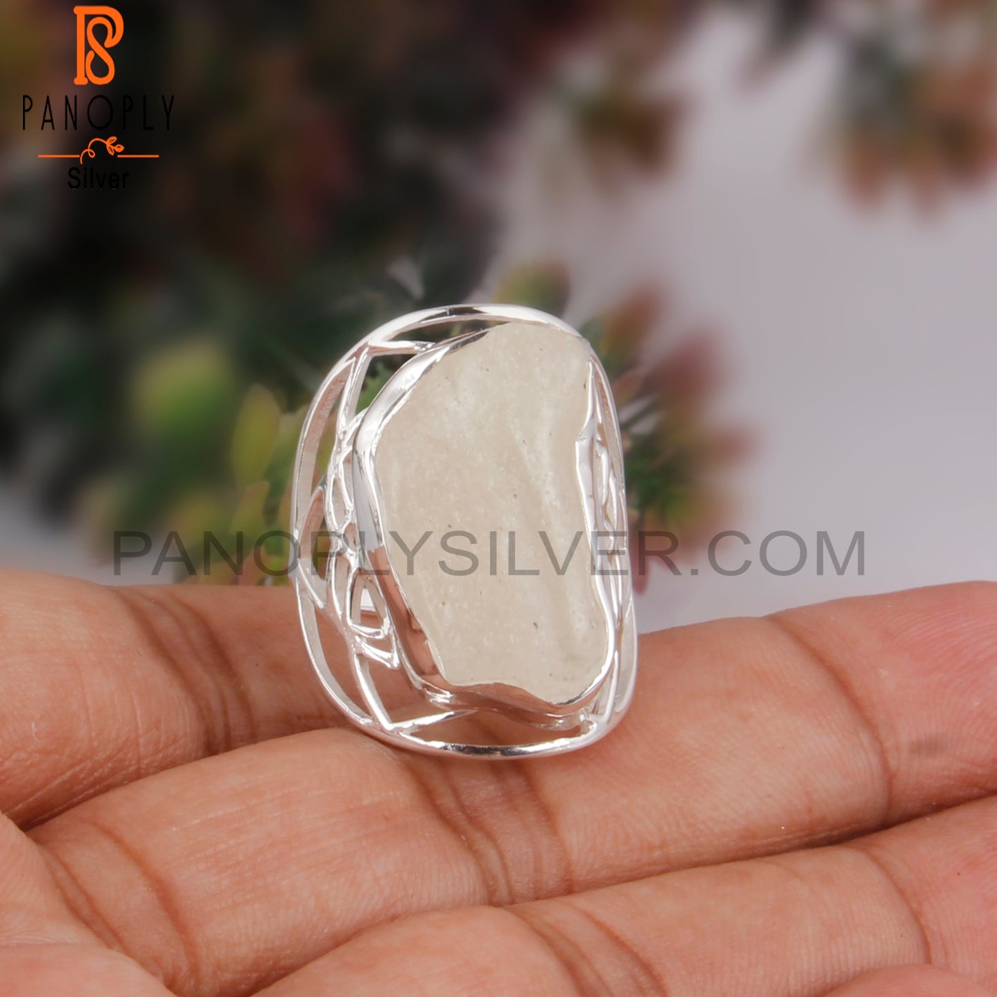 Libyan Desert Glass 925 Sterling Silver Flower Ring