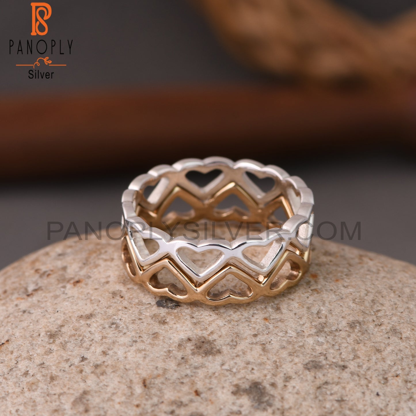 925 Quality Double Heart Band Couple Promise Rings