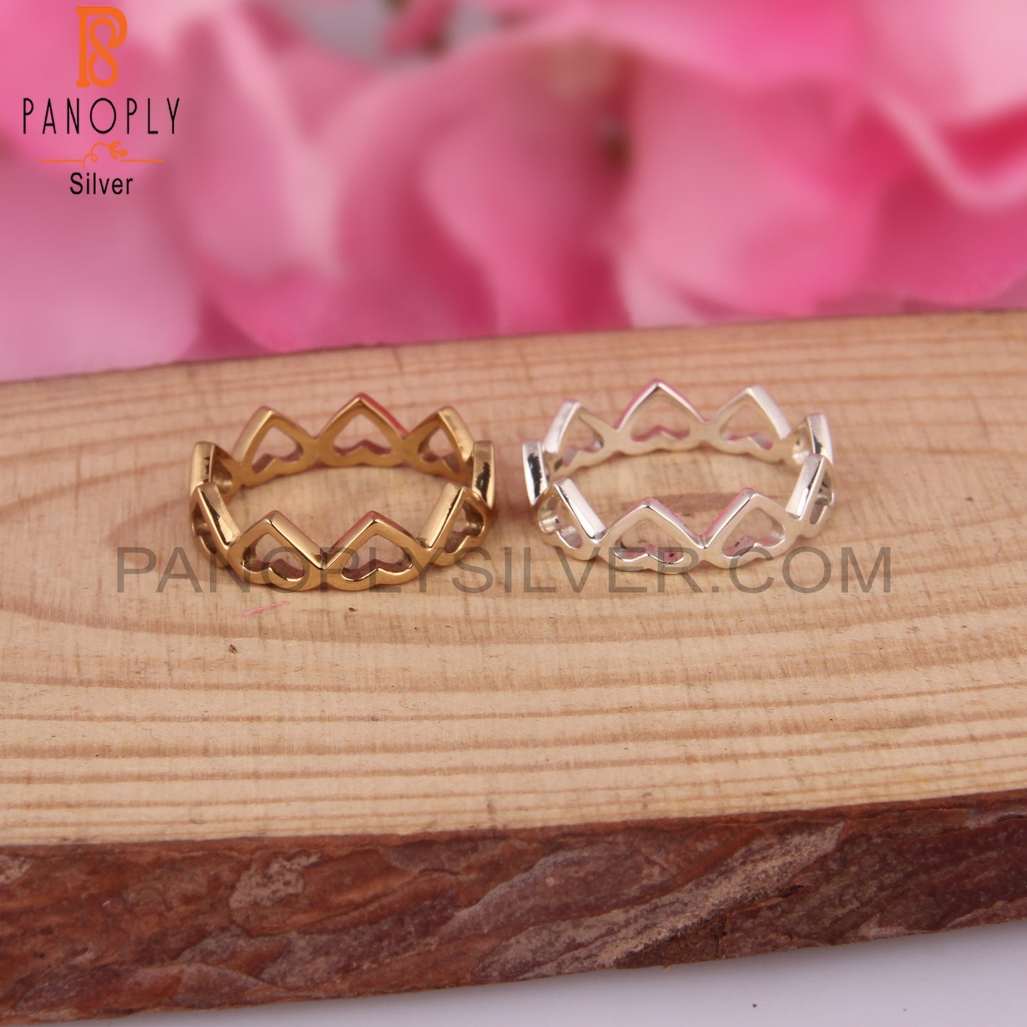 925 Quality Double Heart Band Couple Promise Rings