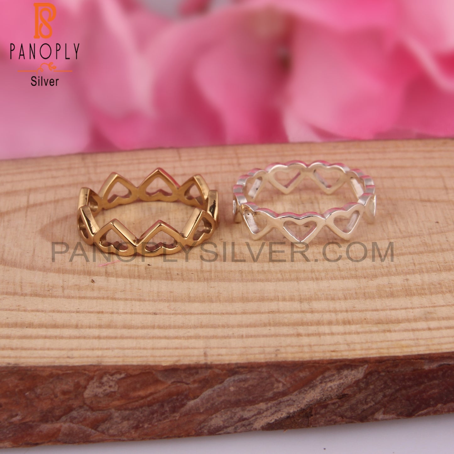 925 Quality Double Heart Band Couple Promise Rings