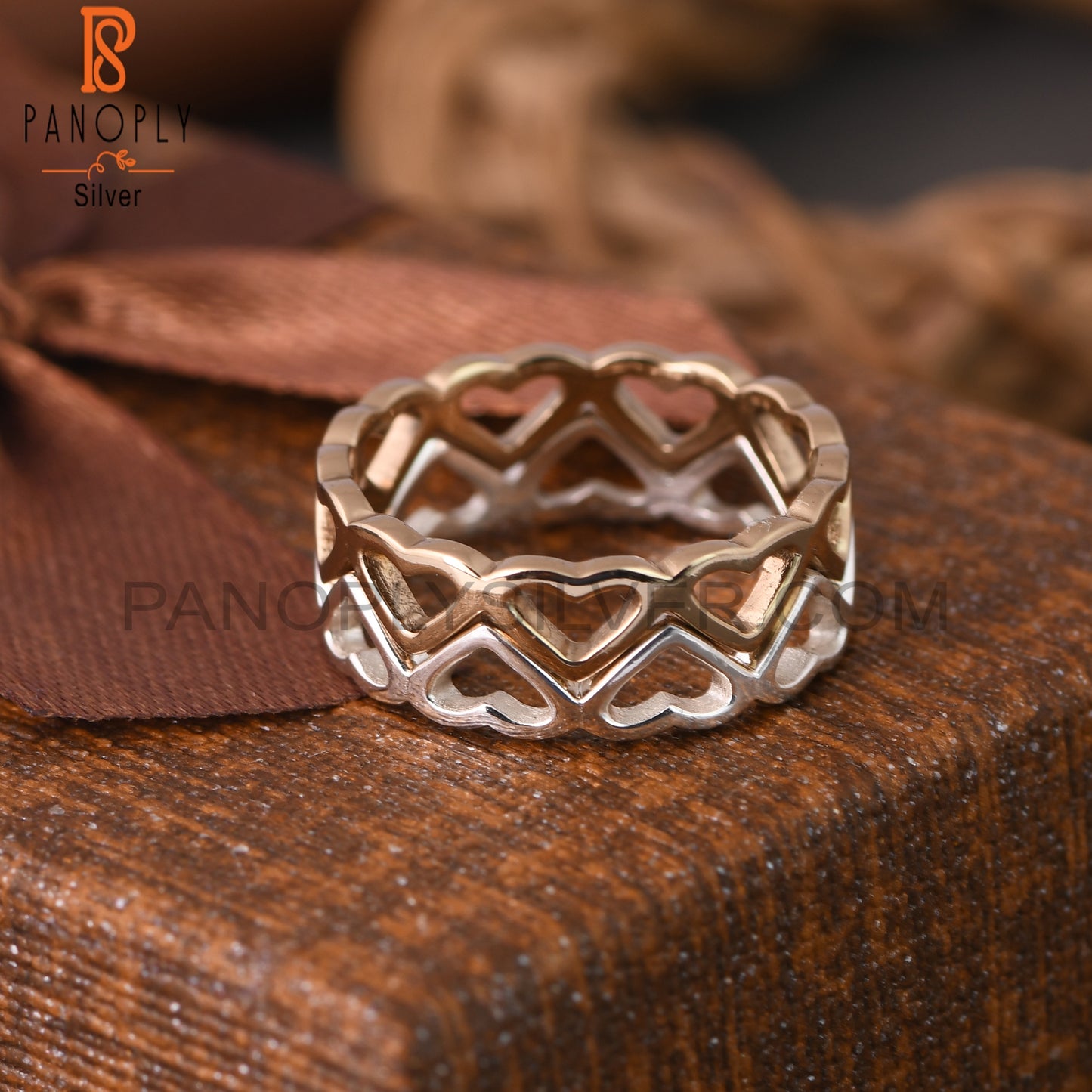 925 Quality Double Heart Band Couple Promise Rings