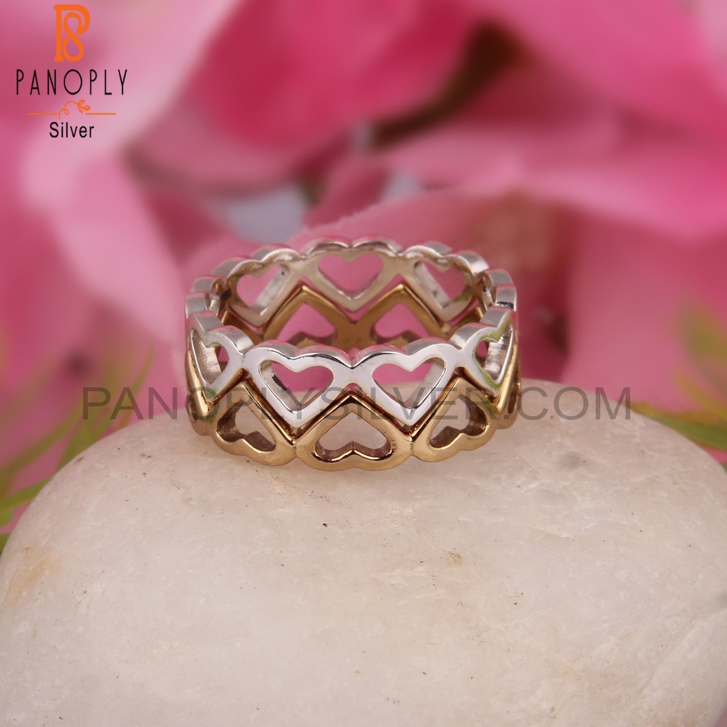 925 Quality Double Heart Band Couple Promise Rings