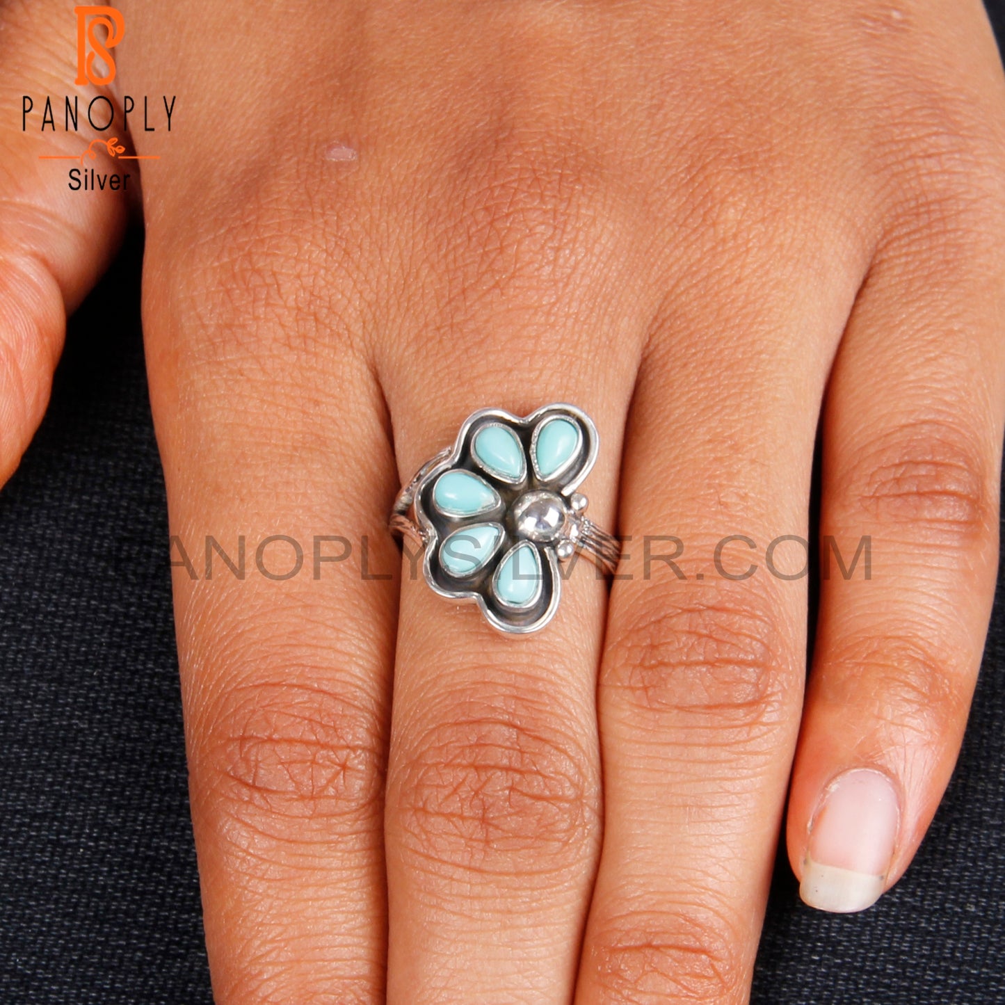 Arizona Turquoise Pear Shape 925 Silver Anniversary Rings