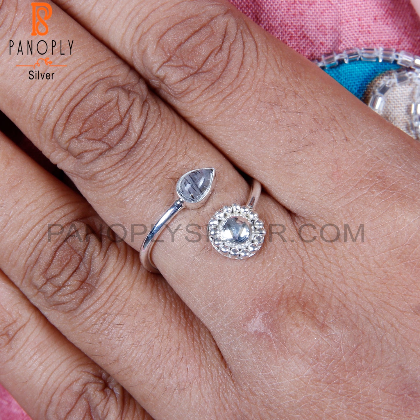 Casual Black Rutile Pear 925 Sterling Silver Rings