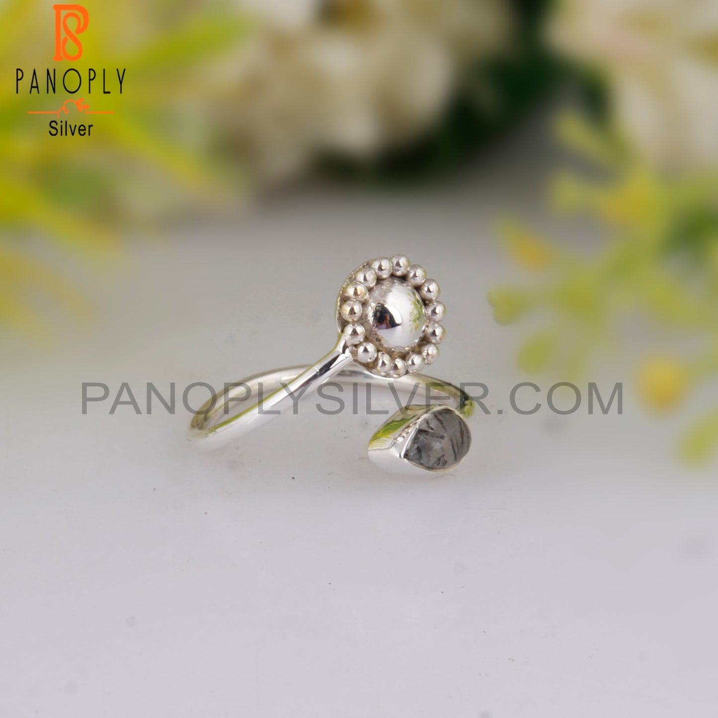 Casual Black Rutile Pear 925 Sterling Silver Rings