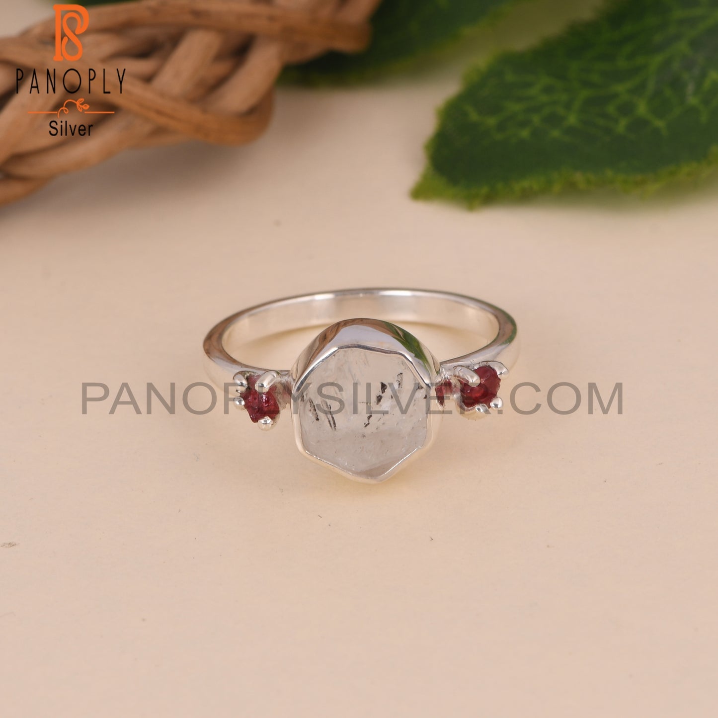 Herkimer Diamond And Spinel Ruby 925 Silver Ring for Women