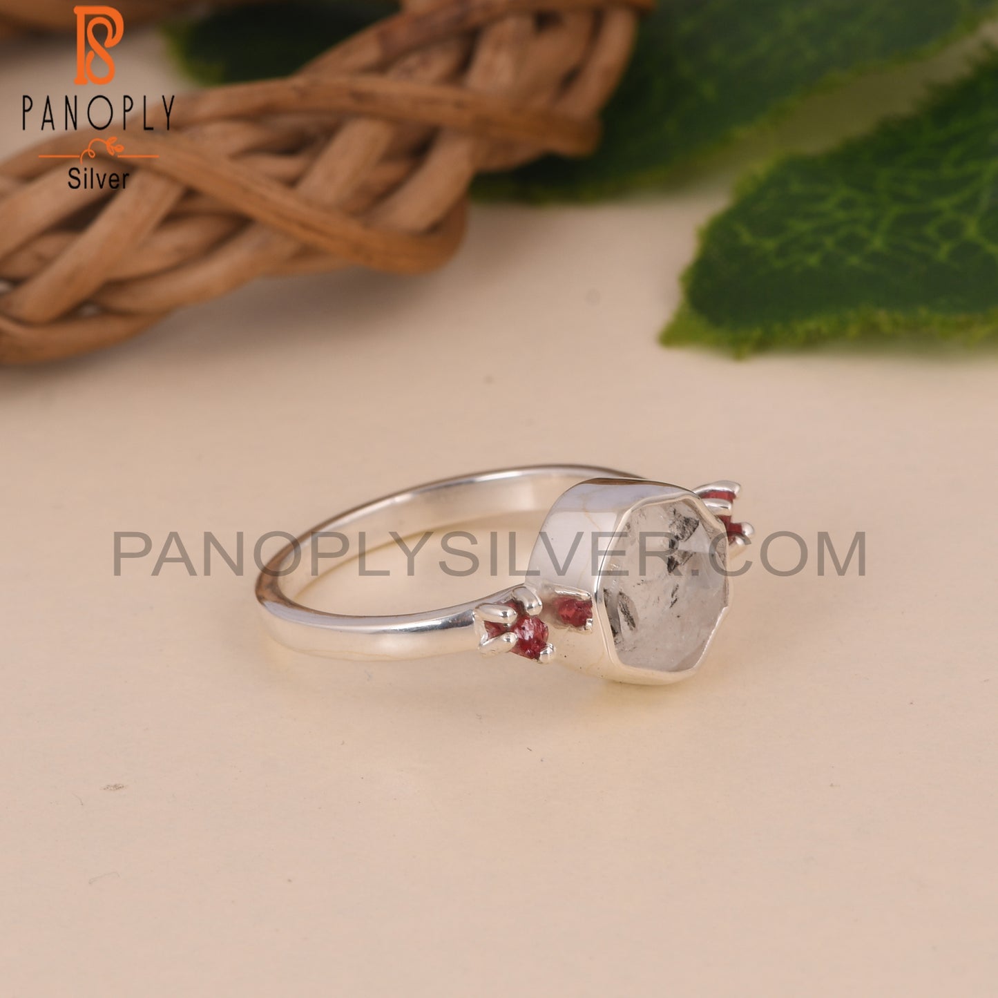 Herkimer Diamond And Spinel Ruby 925 Silver Ring for Women