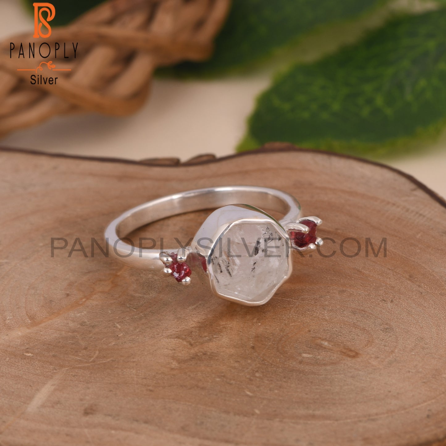 Herkimer Diamond And Spinel Ruby 925 Silver Ring for Women