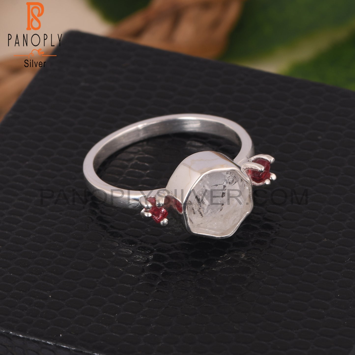 Herkimer Diamond And Spinel Ruby 925 Silver Ring for Women