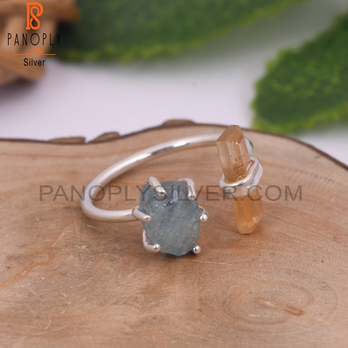 Aquamarine And Citrine Ajustable Rings