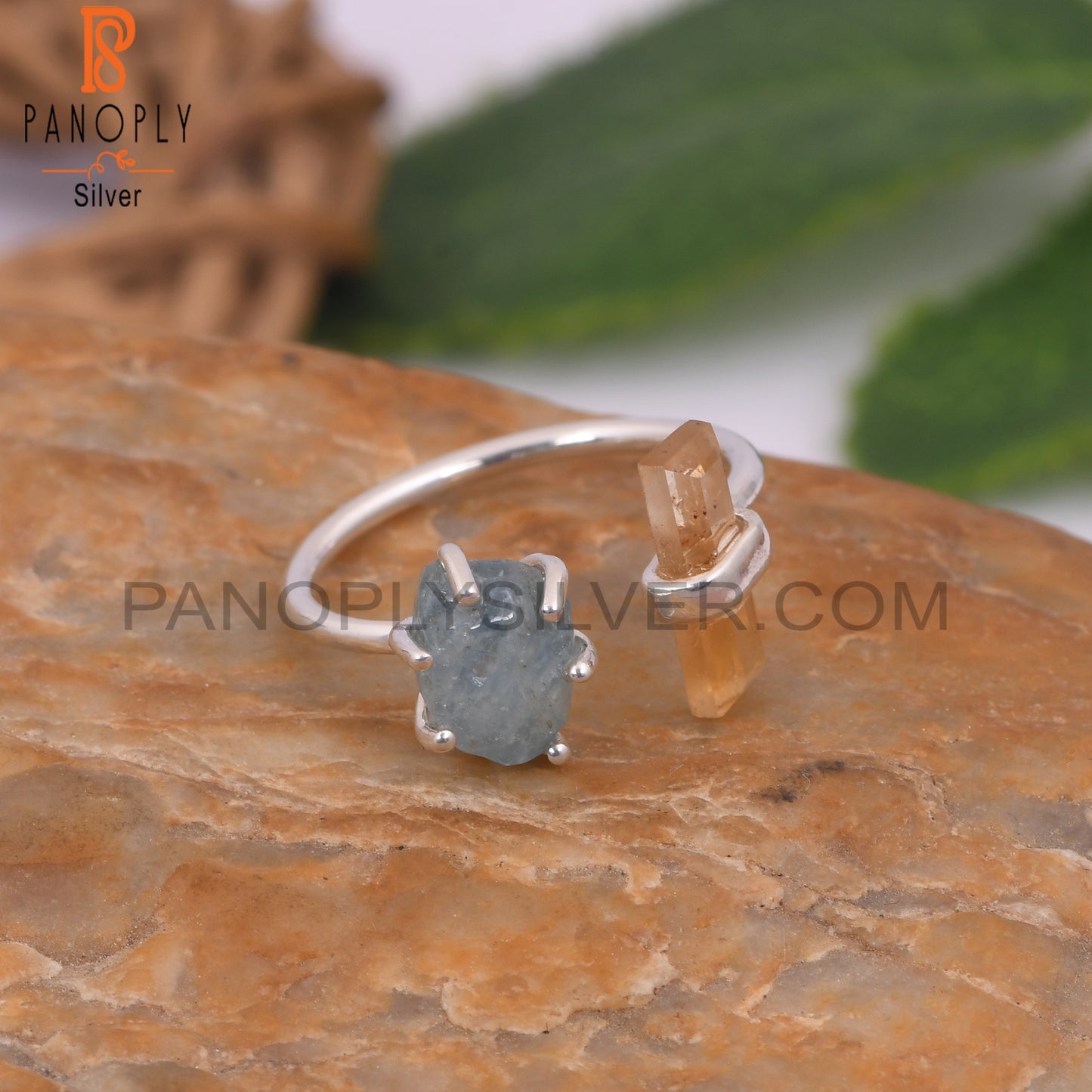 Aquamarine And Citrine Ajustable Rings