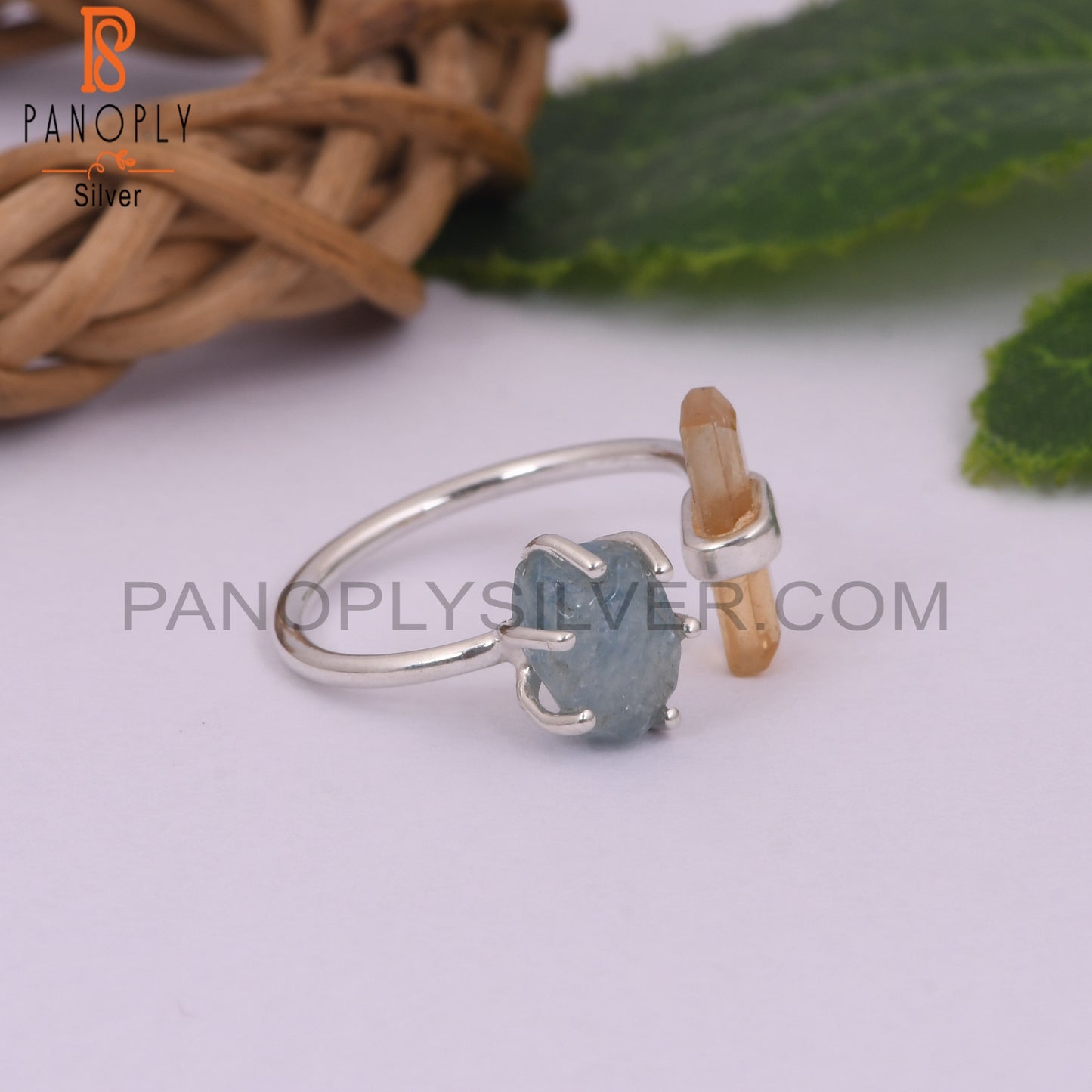 Aquamarine And Citrine Ajustable Rings