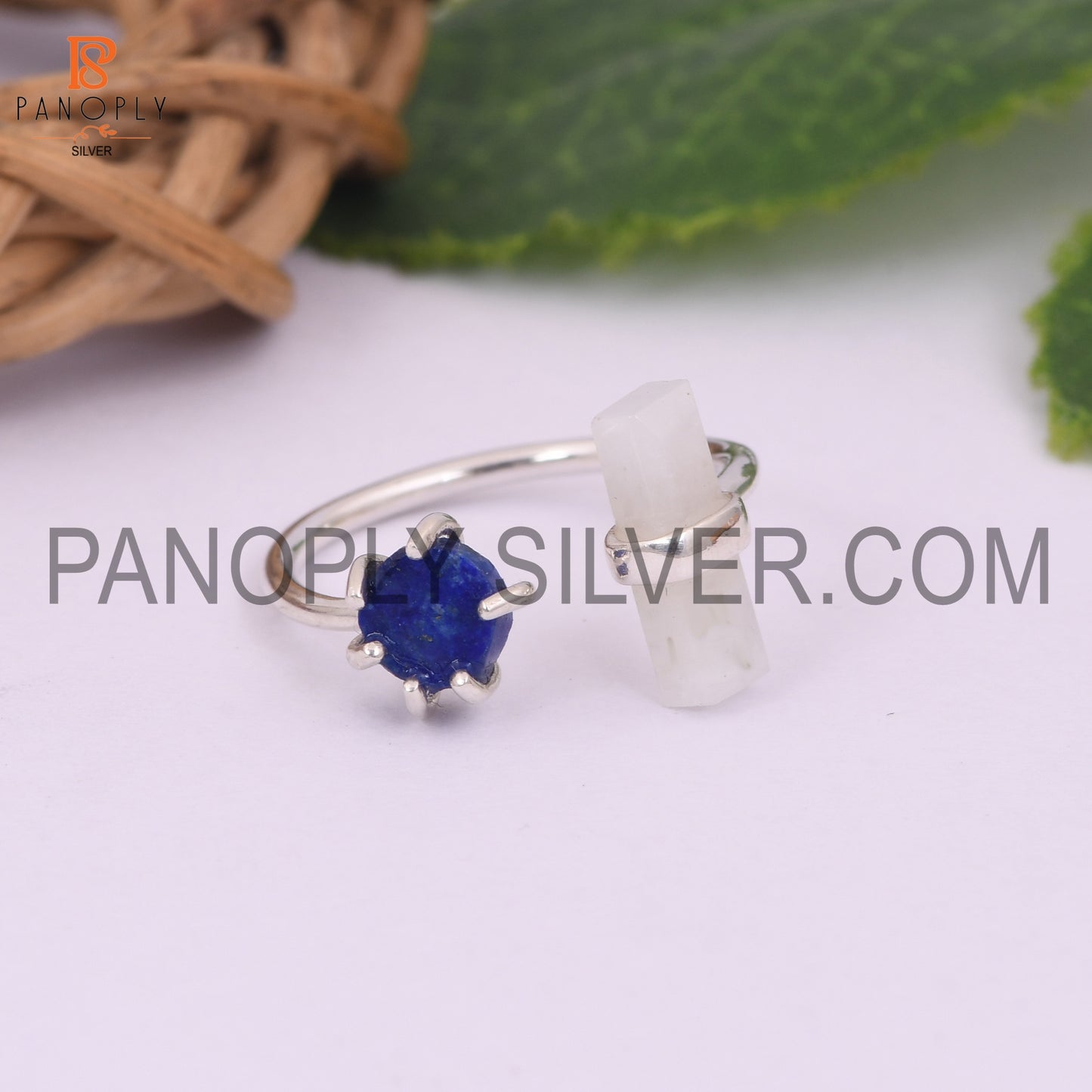 Lapis & Rainbow Moonstone 925 Sterling Silver Ring