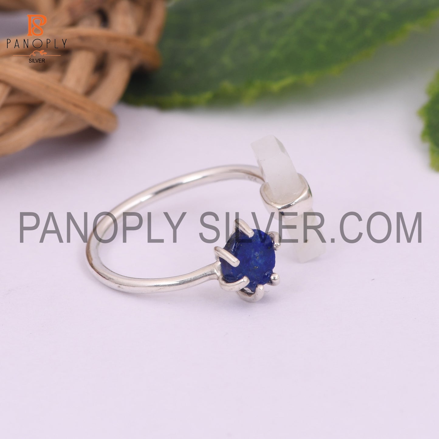 Lapis & Rainbow Moonstone 925 Sterling Silver Ring