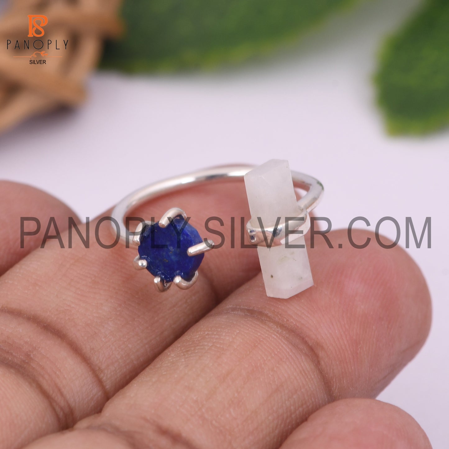 Lapis & Rainbow Moonstone 925 Sterling Silver Ring