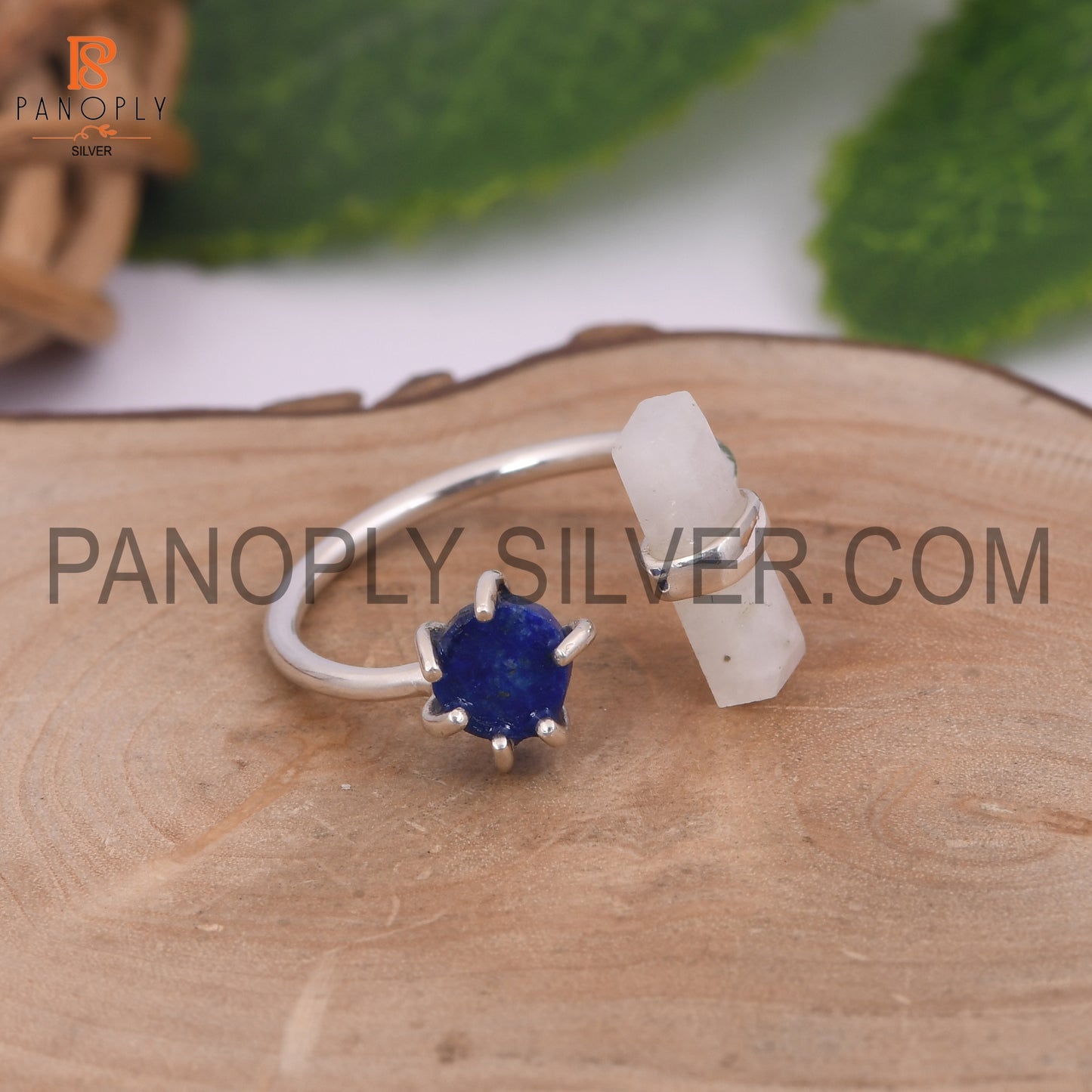 Lapis & Rainbow Moonstone 925 Sterling Silver Ring