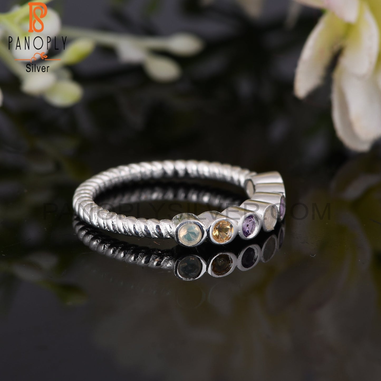 Copy of 925 Sterling Silver Amethyst, Citrine & Ethiopian Opal Ring