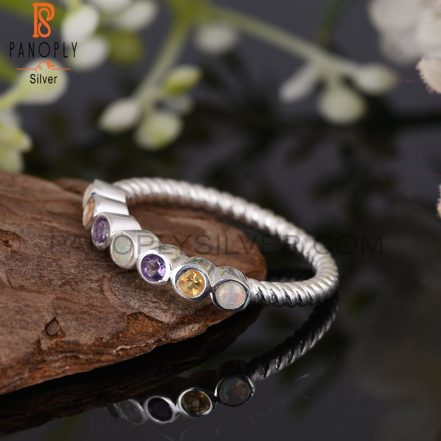 Copy of 925 Sterling Silver Amethyst, Citrine & Ethiopian Opal Ring