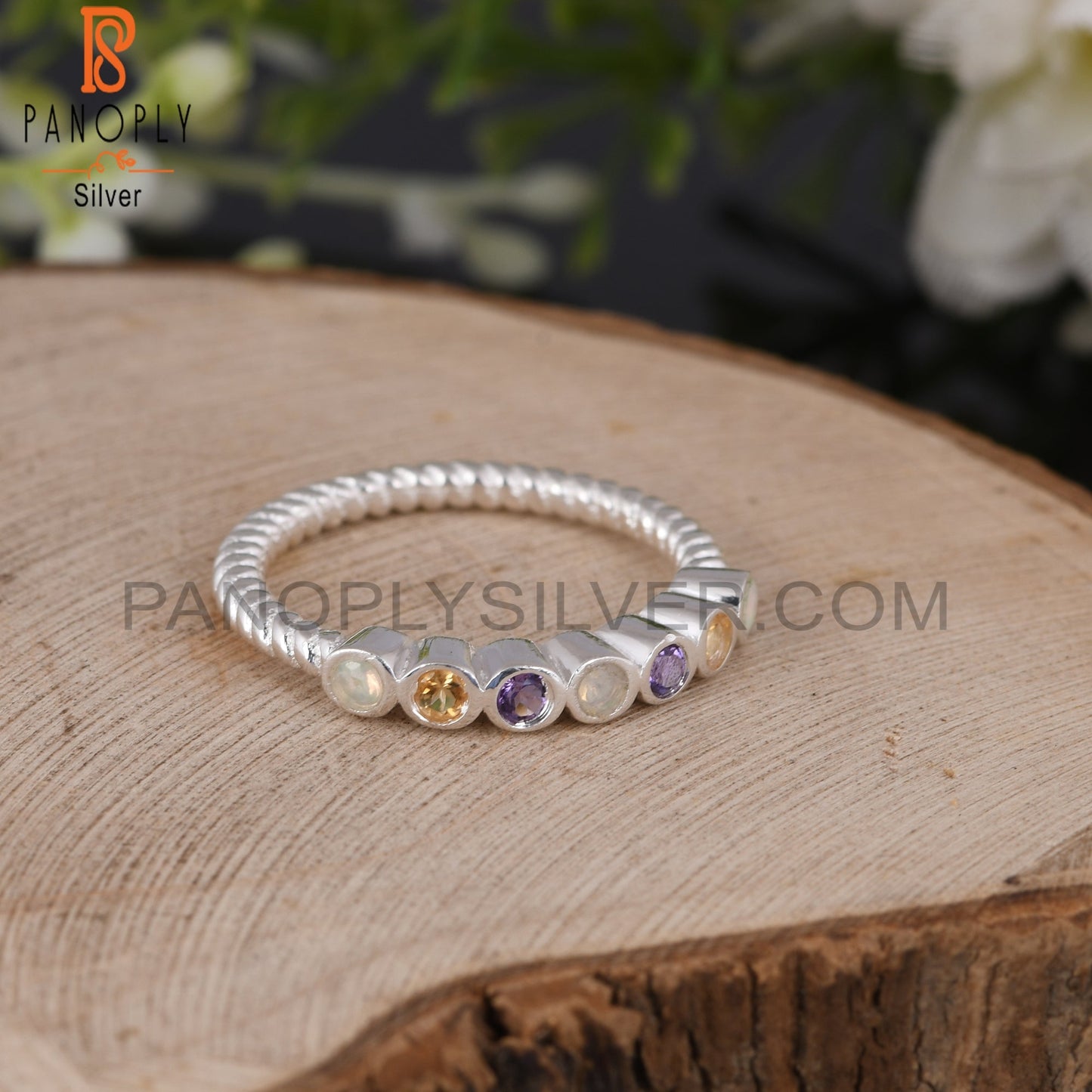 Copy of 925 Sterling Silver Amethyst, Citrine & Ethiopian Opal Ring