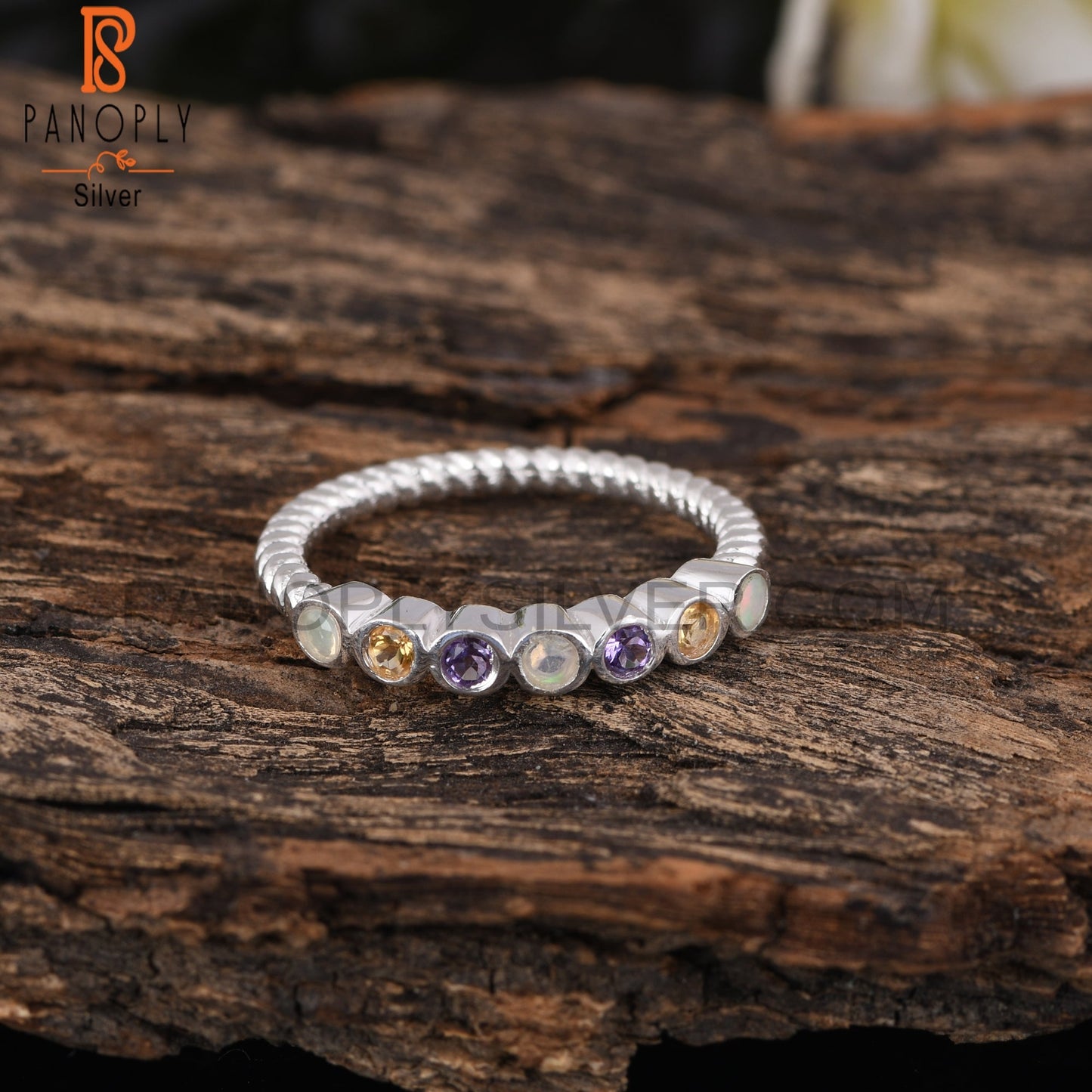 Copy of 925 Sterling Silver Amethyst, Citrine & Ethiopian Opal Ring