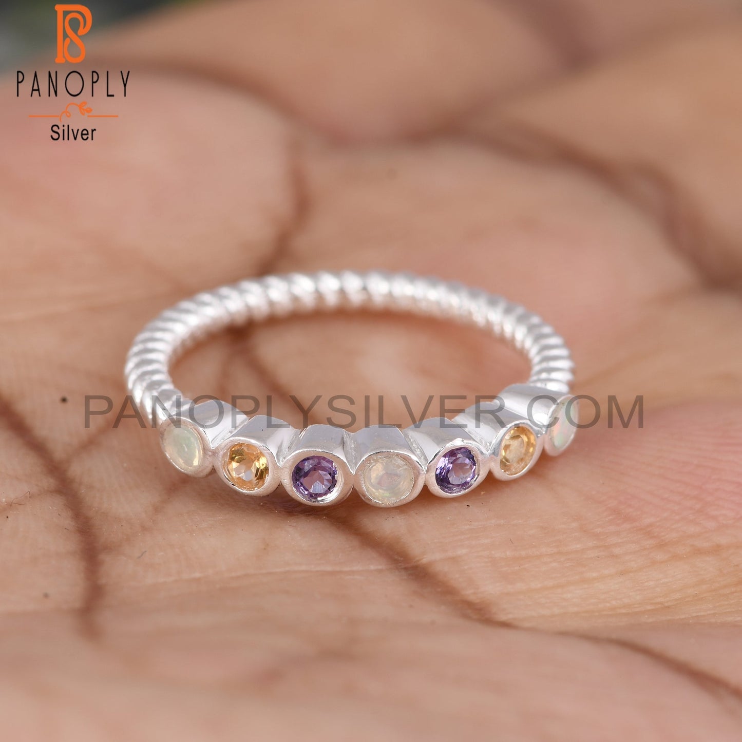 Copy of 925 Sterling Silver Amethyst, Citrine & Ethiopian Opal Ring