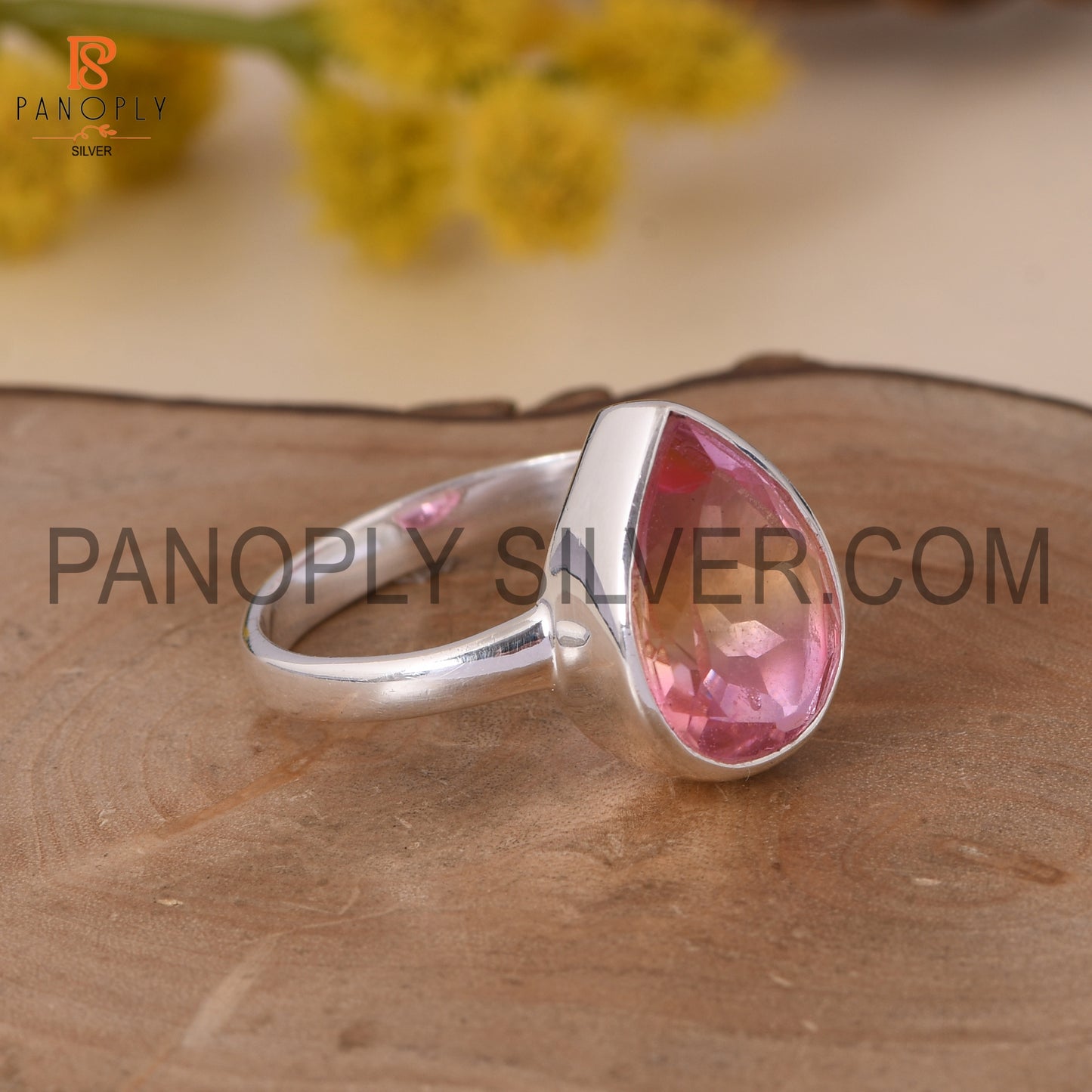 Natural  Bio Ametrine Doublet Quartz Shining Pink Silver Rings